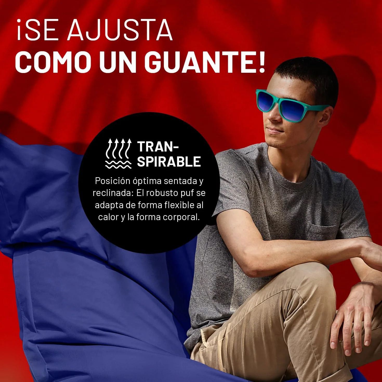 Lumaland - Puf gigante XXL, lavable, 140 x 180 cm, cojín, bolsa recargable, 380 l bolas EPS [azul oscuro]