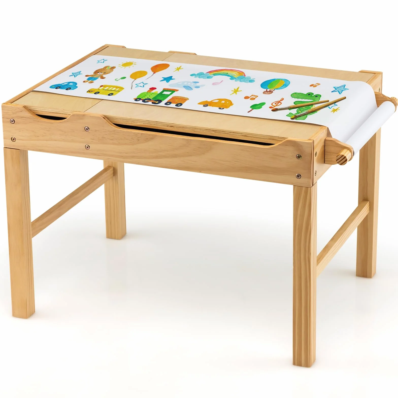 GOPLUS Mesa de Actividades 2 en 1 con Tablero Reversible, Mesa de Construcción para Niños de 3+ Años con Espacio de Almacenaje Clasificado, Mesa de Juego de Madera con Barra Lateral, 86,5X60X57CM