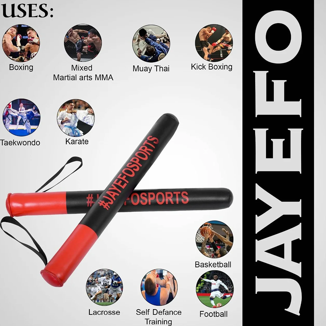 JAYEFO Bastones de Entrenamiento de Boxeo MMA (Negro/Rojo)