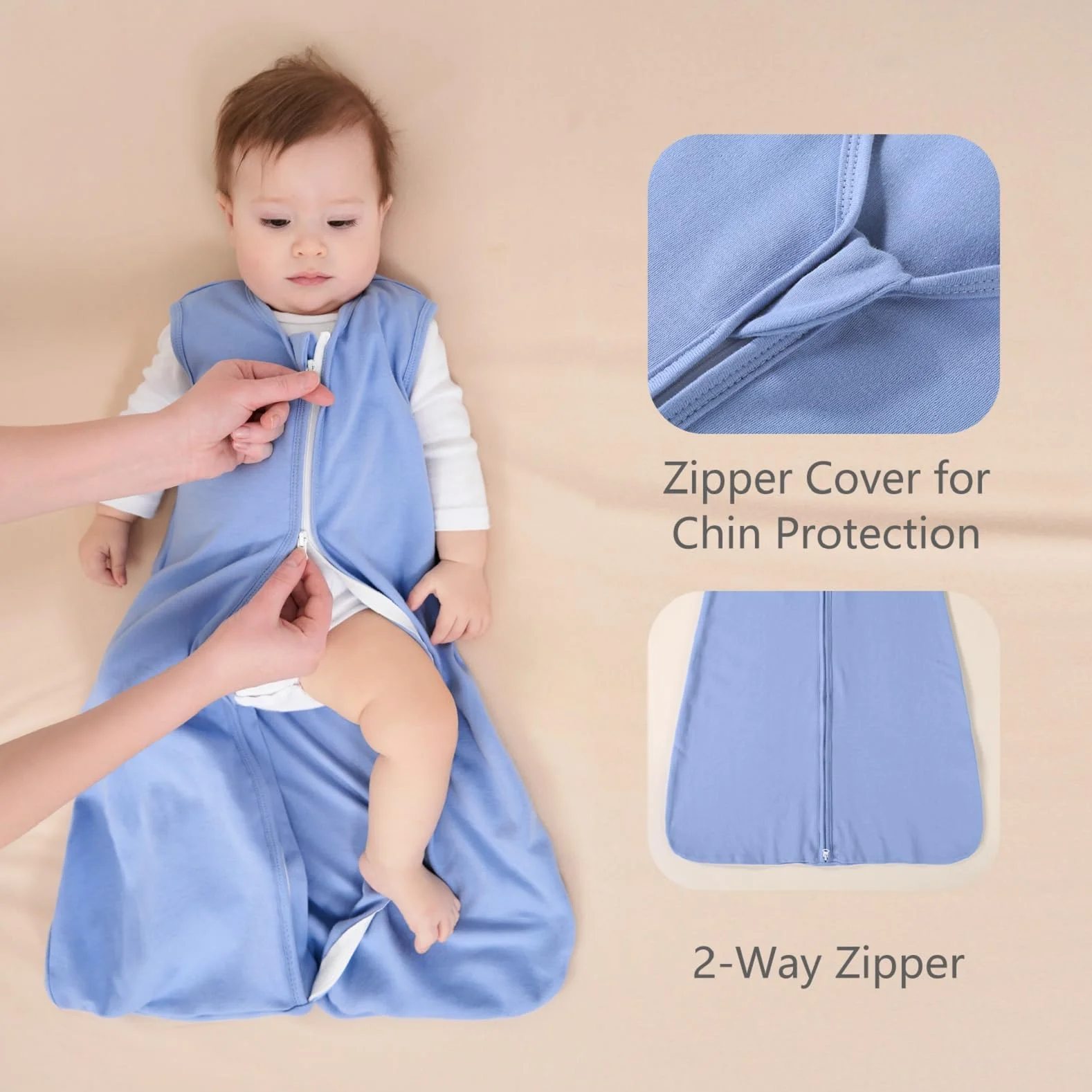 Saco de Dormir para Bebé 0-6 Meses 0.5 Tog Algodón 3 Paquetes Transpirable 58-66cm Albaricoque