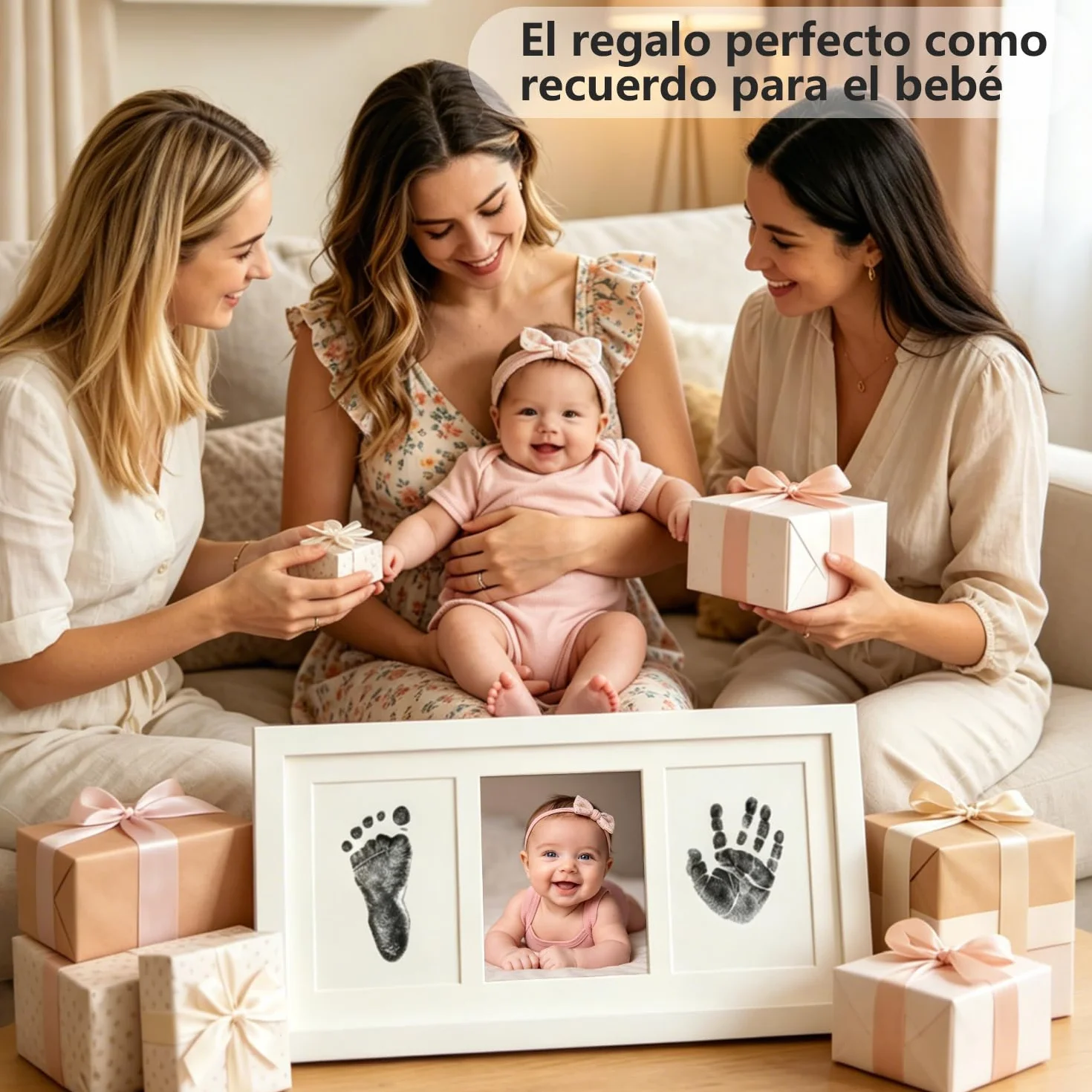 Huellas Bebé Almohadilla de Tinta Segura Marco Huella Foto para Recién Nacidos Blanco