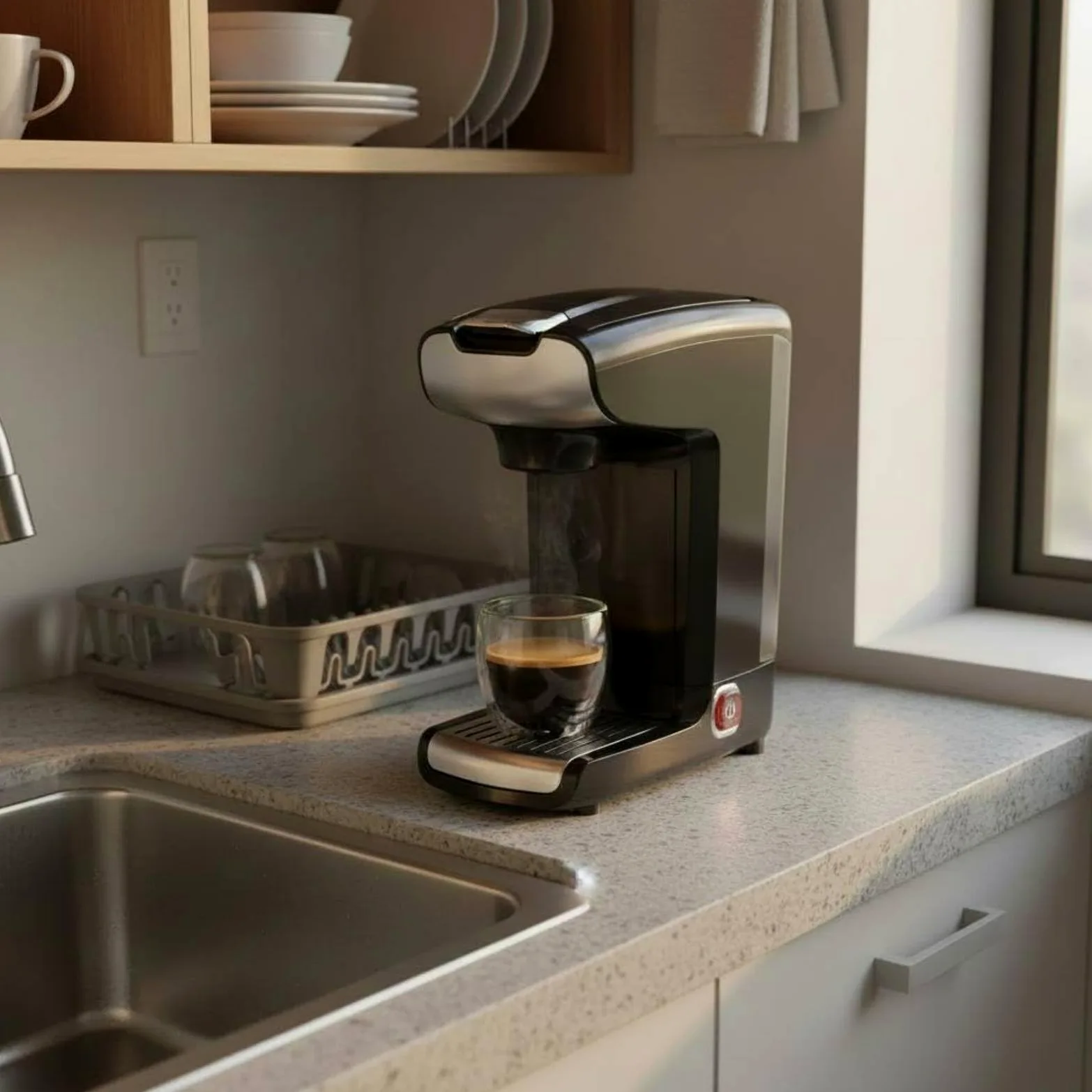 Cafetera Eléctrica Máquina de Café Individual 2 en 1 Cafetera de Cápsulas Cafetera de Filtro con Capacidad para Taza de 300ml Cuerpo Compacto y