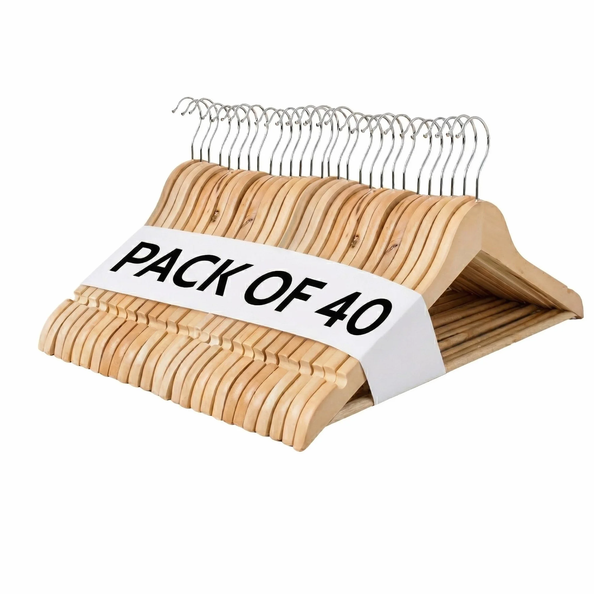 REQUISITE NEEDS Perchas de Madera Fuertes Marrones con Muescas de Hombro Resistentes Hechas de Madera Natural y Barra Antideslizante para Pantalones (Paquete de 40)