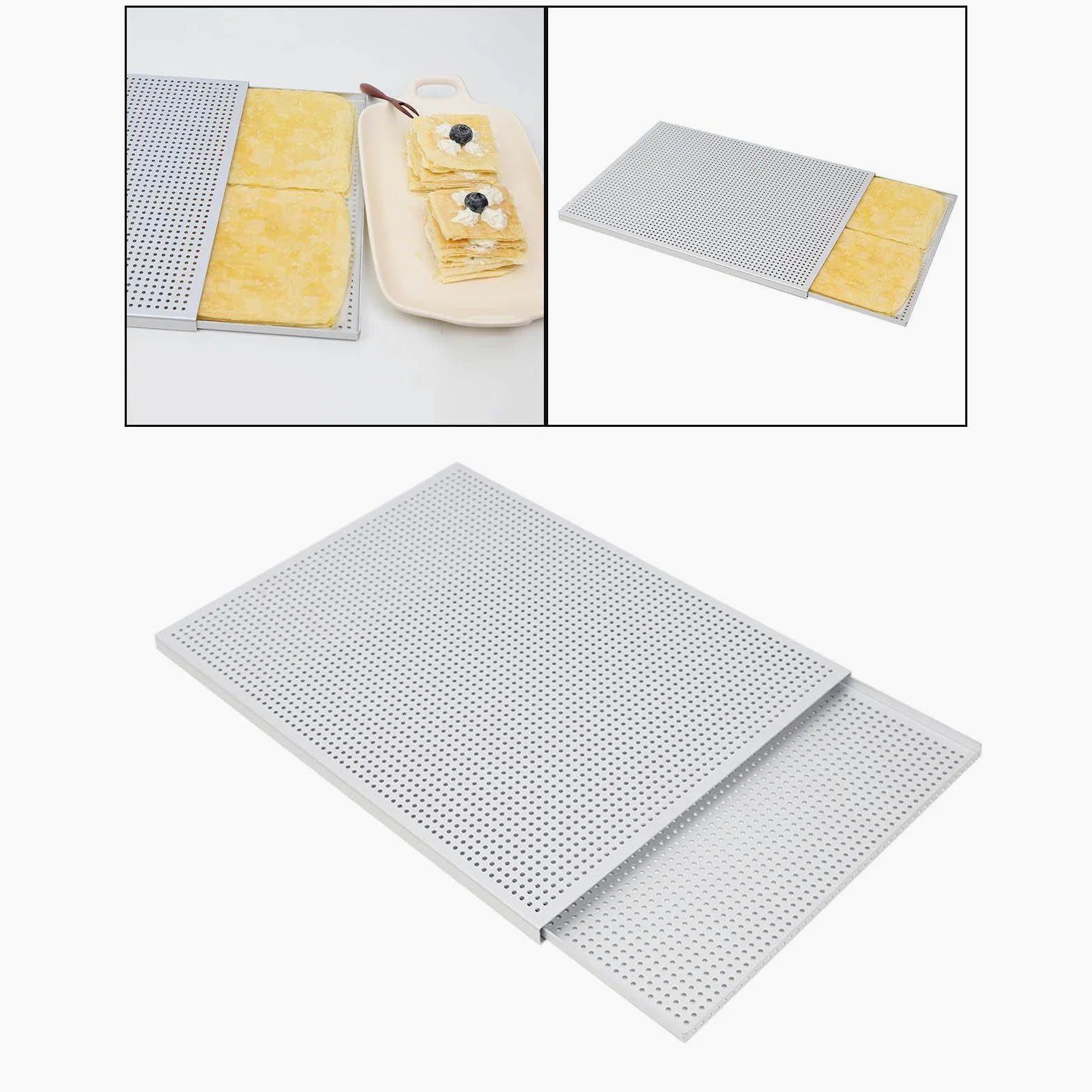 perfk Bandeja para hornear hojaldre, bandeja para hornear, plato perforado, sartén multiusos antiadherente, bandeja para hornear para postre, Espesor 1.5 mm