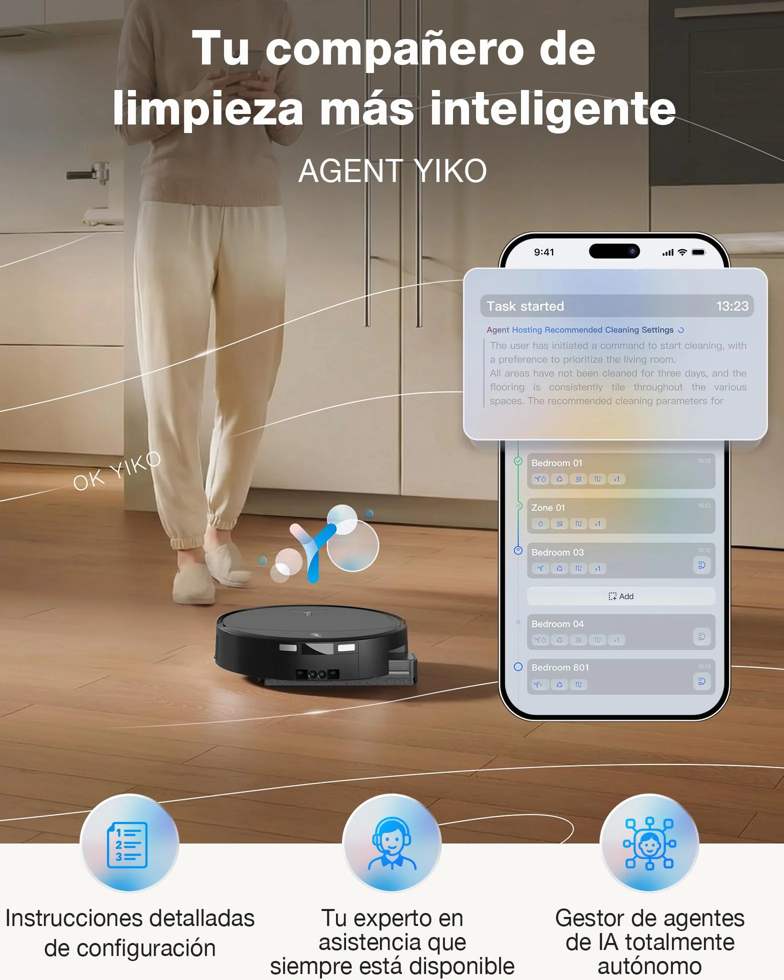 ECOVACS DEEBOT T90 Pro Omni Robot Aspirador y Mopa, 30 000 Pa, Carga PowerBoost, OZMO Roller 3.0 con Tecnología TruEdge 3.0, Aplicación Automática de la Solución de Limpieza, Agent YIKO AI, Negro