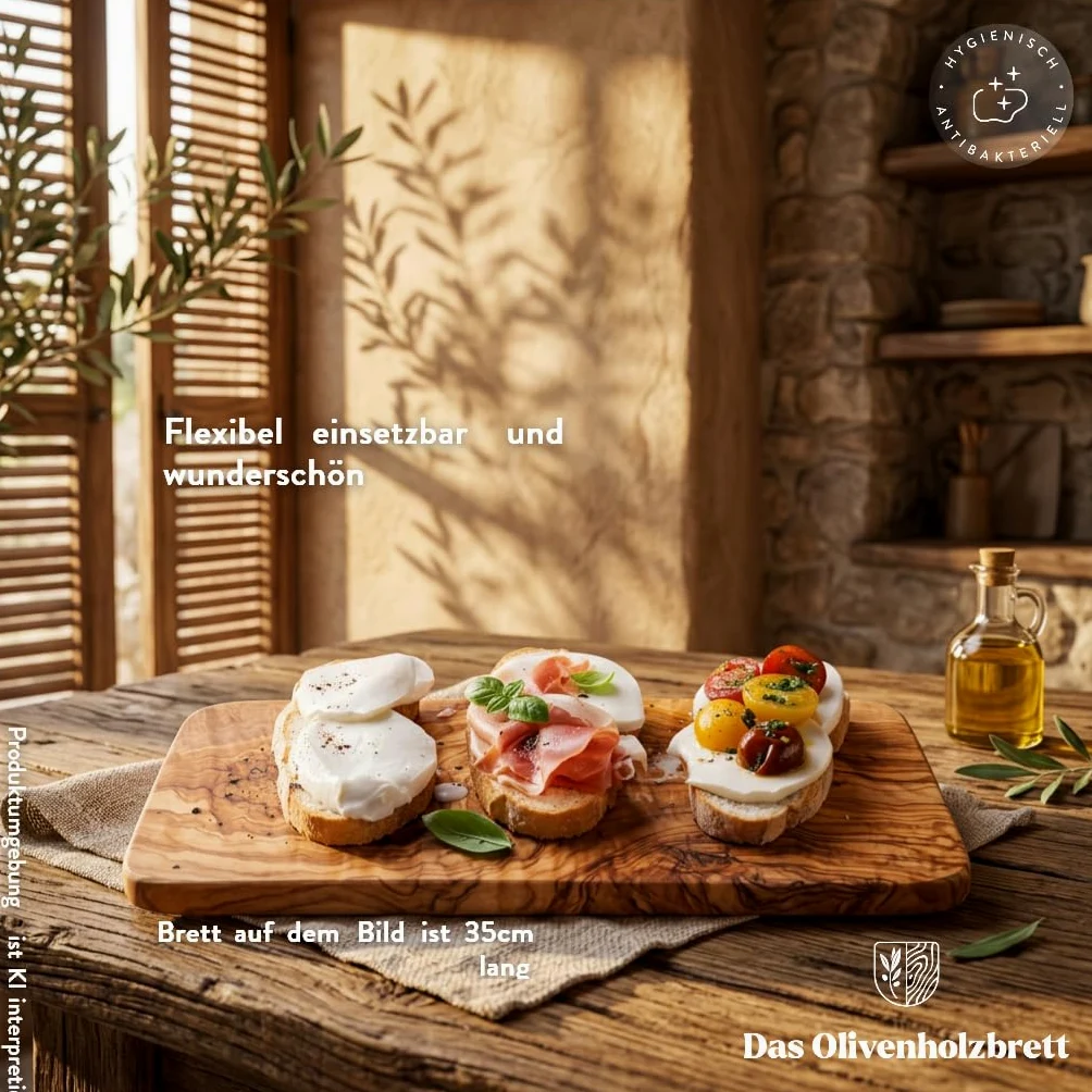 DAS OLIVENHOLZBRETT Tabla de cortar rectangular de madera de olivo / Tabla de desayuno de madera/tabla de desayuno/tabla de desayuno/tabla de aperitivos de madera de olivo / 30 cm x 17 cm x 2 cm