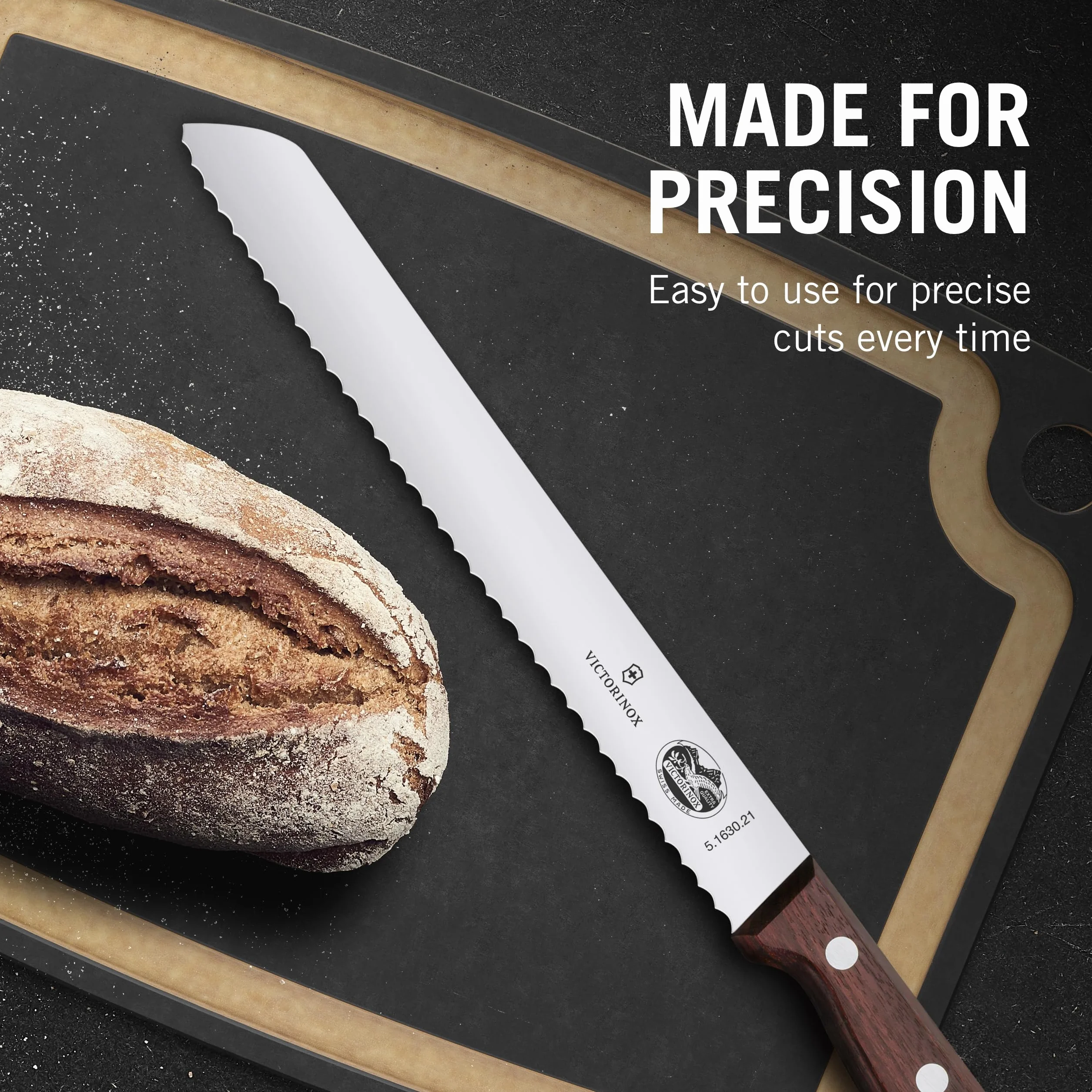 Victorinox Wood, cuchillo profesional para pan, filo dentado, hoja extra afilada, 21 cm, elegante mango de madera, acero inoxidable, marrón