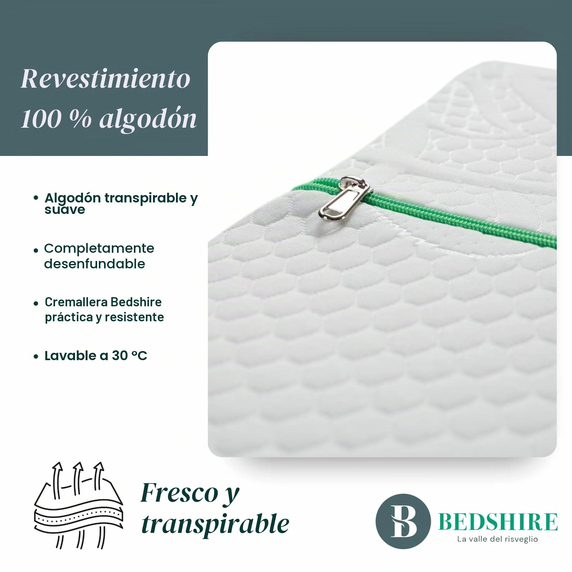 Bedshire Pillow - Almohada cervical, almohada ortopédica para cuello, de espuma viscoelástica HD, funda de algodón desenfundable con gel termorregulador y lados transpirables, 13 cm de altura