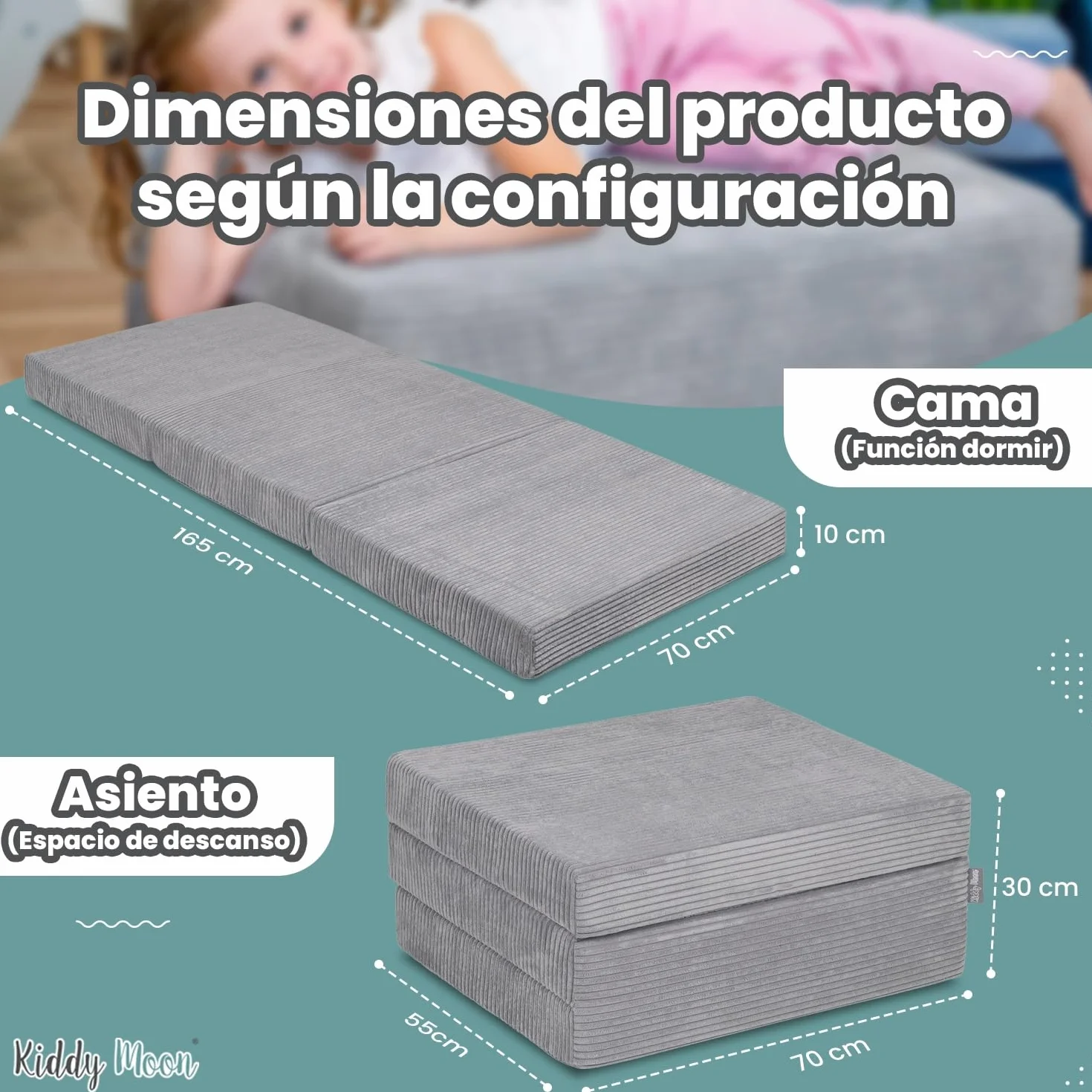 KiddyMoon Colchón Infantil Plegable De Espuma, Colchón para Niños Pequeños, Violeta