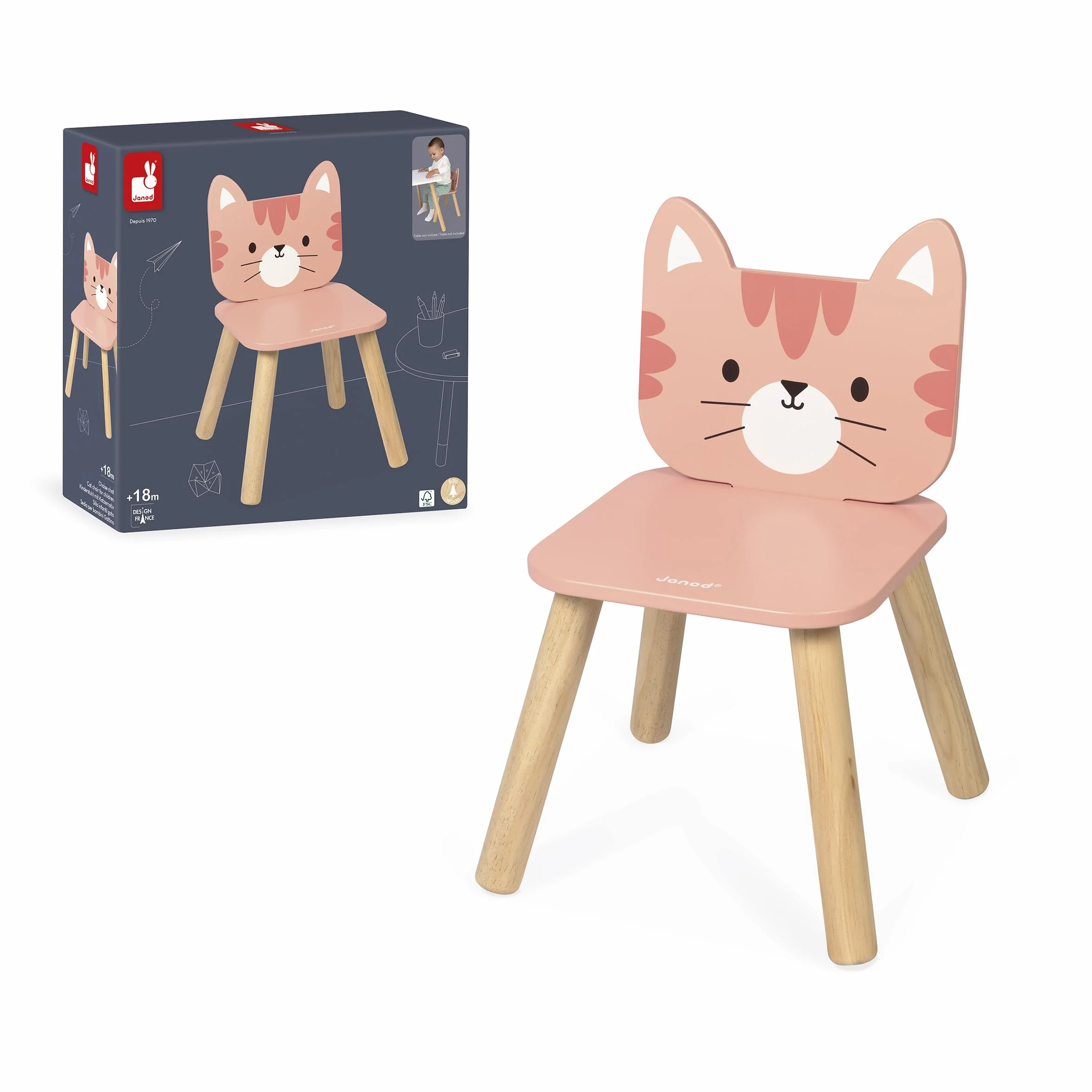 Janod Silla Infantil de Madera para Niños 32x32x47 cm 18 Meses Gato