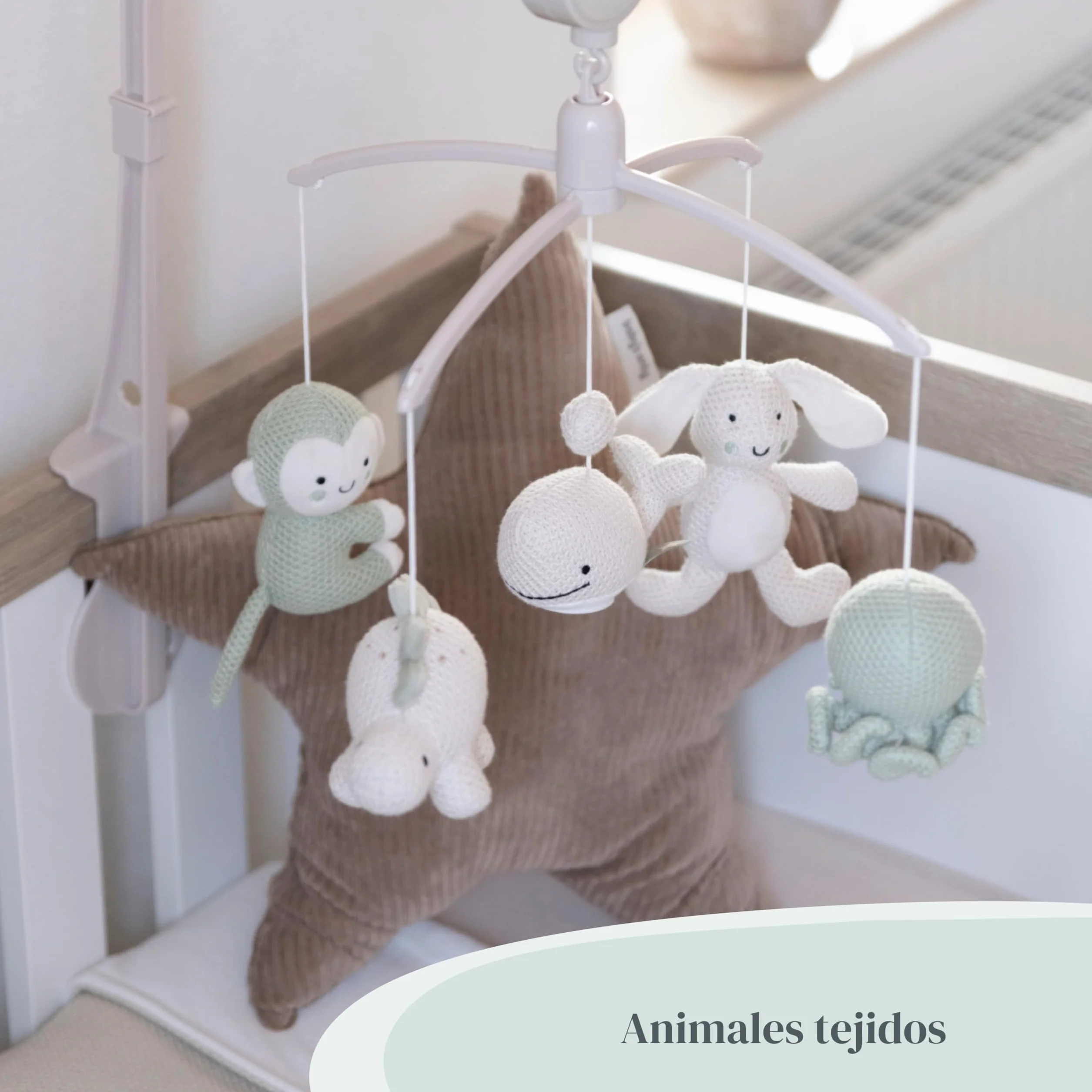 Baby's Only Móvil Musical Baby Animals Caja de música para bebés con melodías Laurel Green/Warm Linen