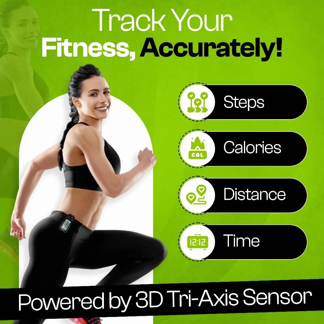 Podómetro 3D preciso con clip y correa, rastreador de actividad Bluetooth, contador de calorías, para mujer, hombre, niños