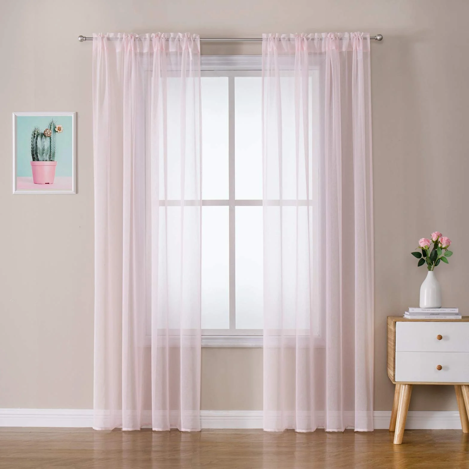 MIULEE Cortinas Translucidas de Poliéster 140x245cm Rosa 2 Unidades