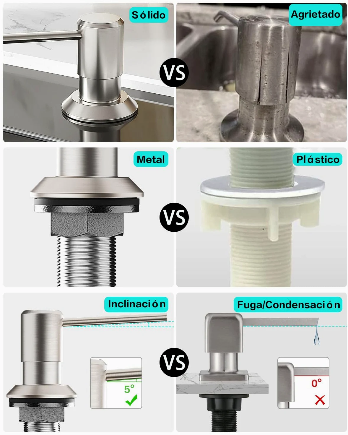 Dispensador Jabon Cocina Bajo Encimera, Dosificador para Fregadero | Dispensador de Detergente con Botella de 300ml y Manguera de 1,2 M, Dispensador Líquido Cobre, Tuerca Metal, Cepillado Plata