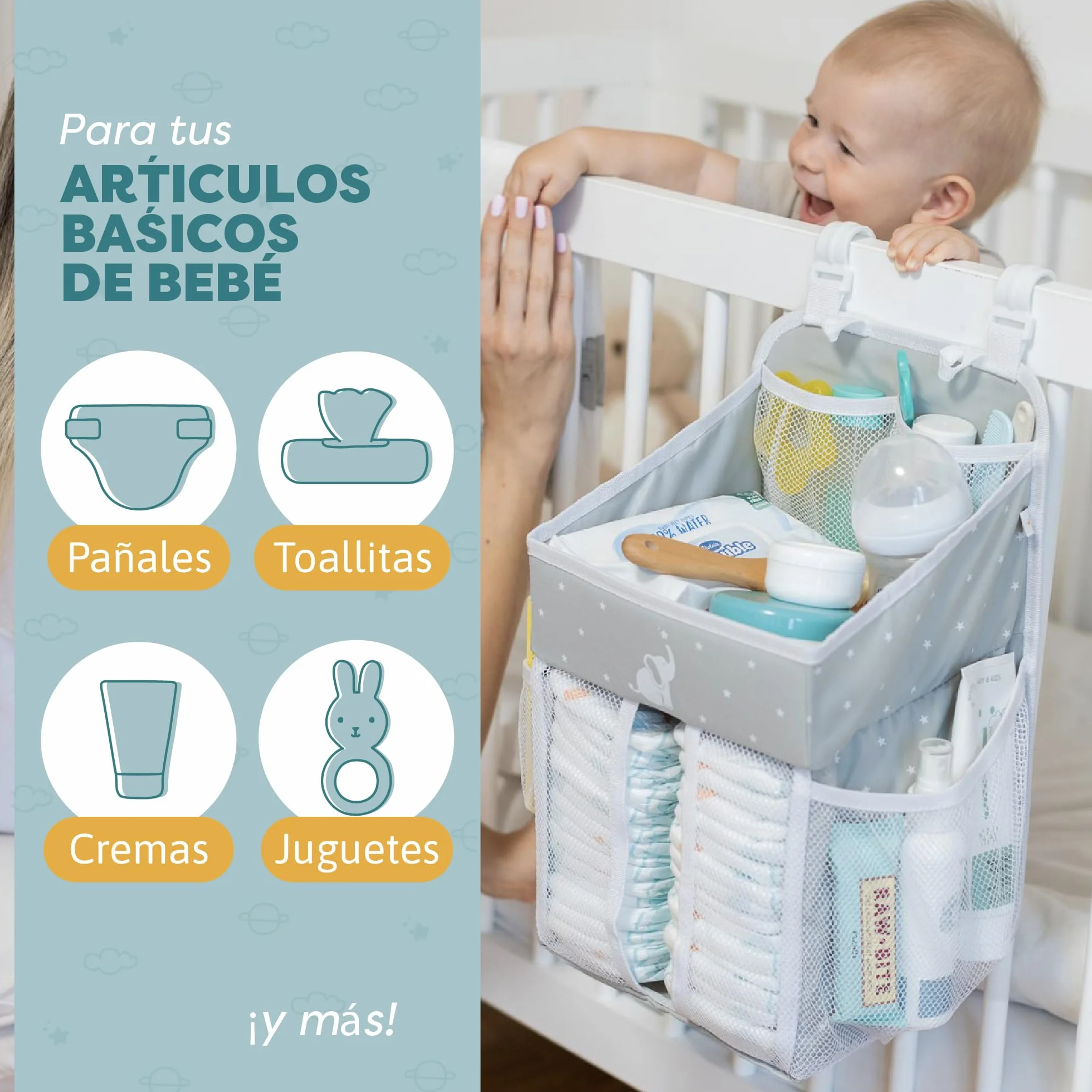 Organizador de pañales colgante 43 x 23 x 23 cm Gris