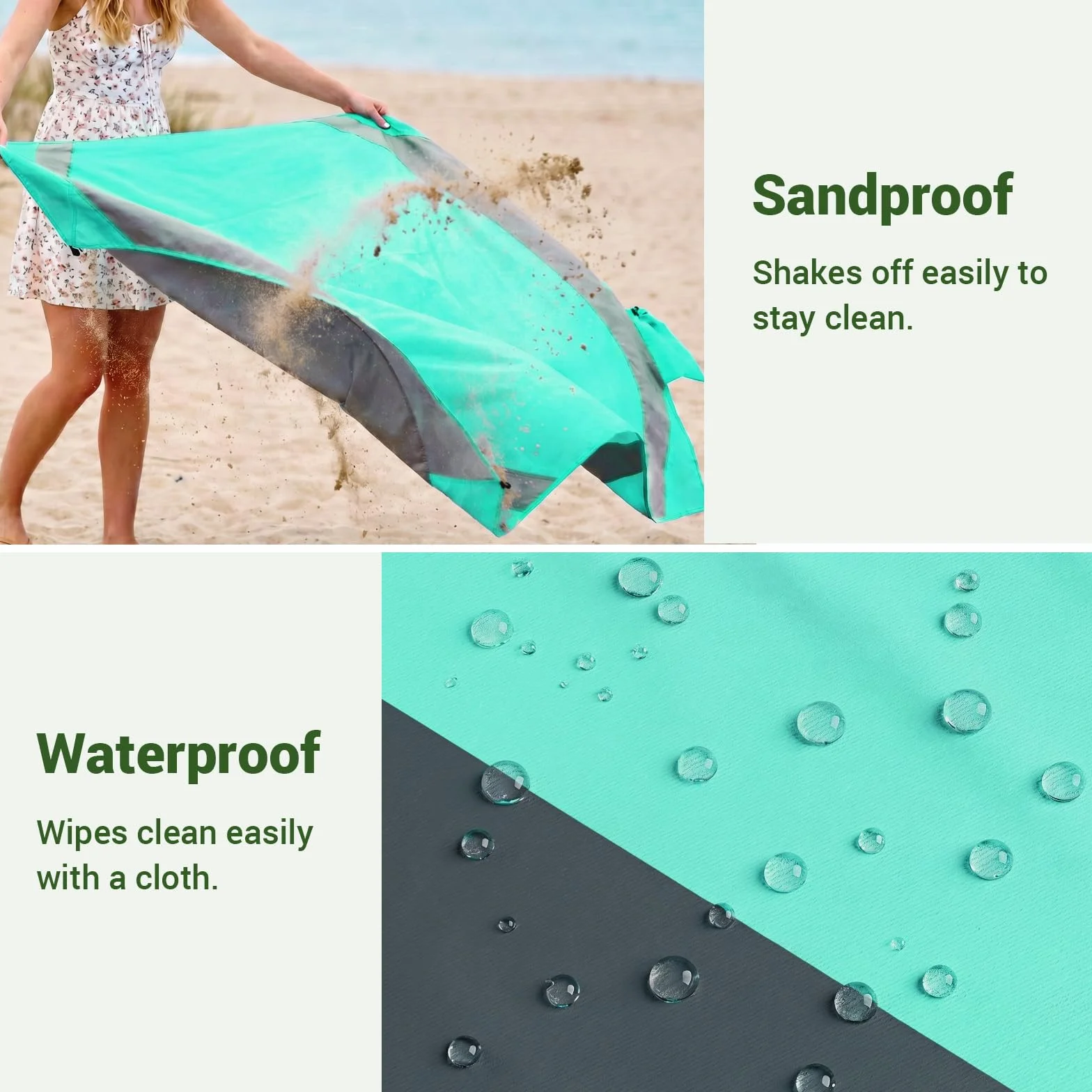WolfWise Gran Manta de Playa 200x205 cm Impermeable Antarena Ultraligera 4 Personas 4 Bolsas Arena 4 Estacas Verde