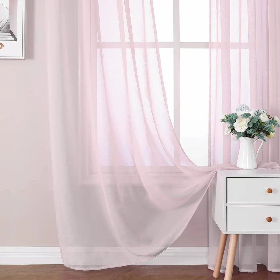 MIULEE Cortinas Translucidas de Poliéster 140x245cm Rosa 2 Unidades