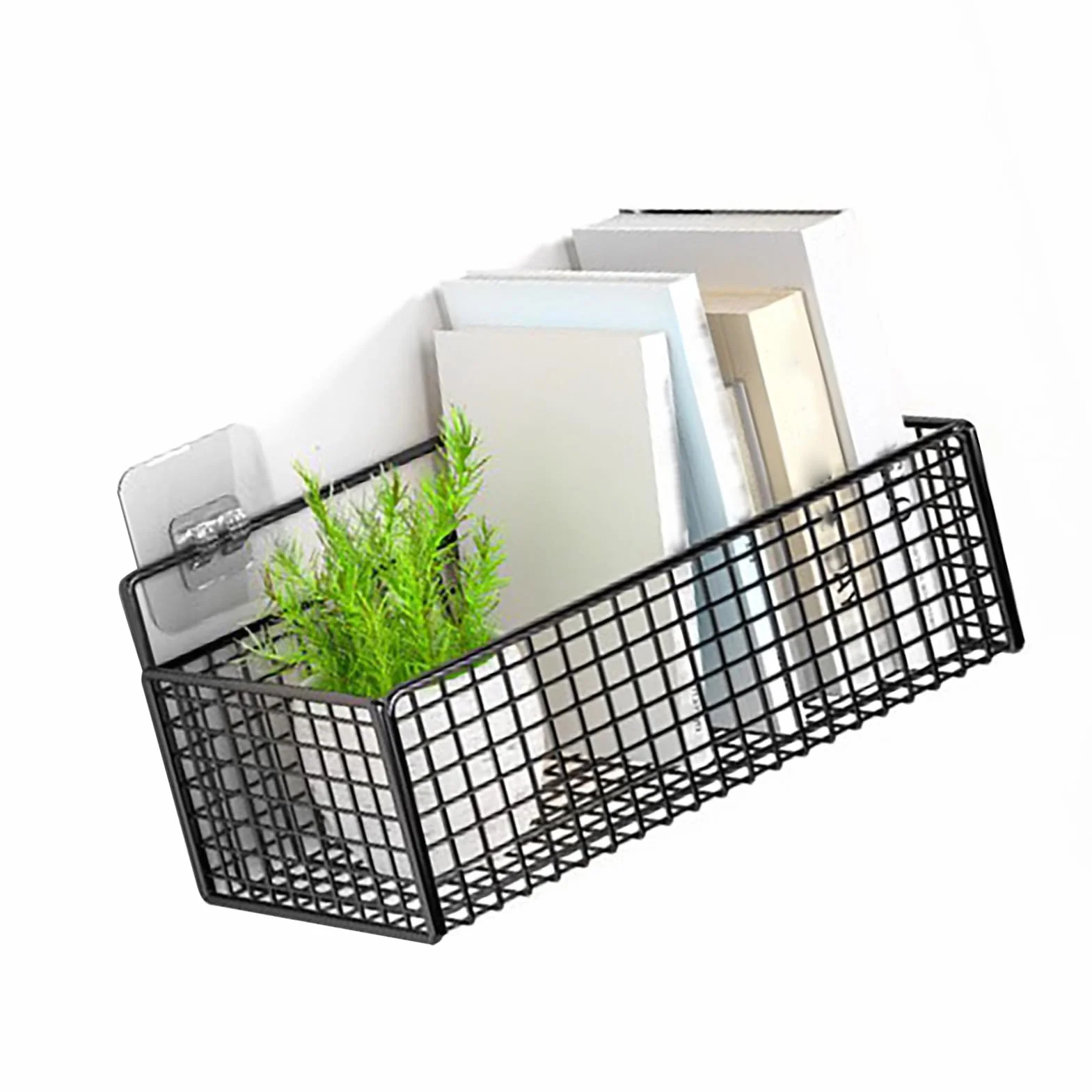 Tyenaza Cesta de Almacenamiento de Pared, Cestas de Almacenamiento de Metal Colgantes, Soporte de Pared de Cesta de Alambre de Metal, Sin Taladrar, para Dormitorio, Baño, Cocina, Negro(27x15x9cm)