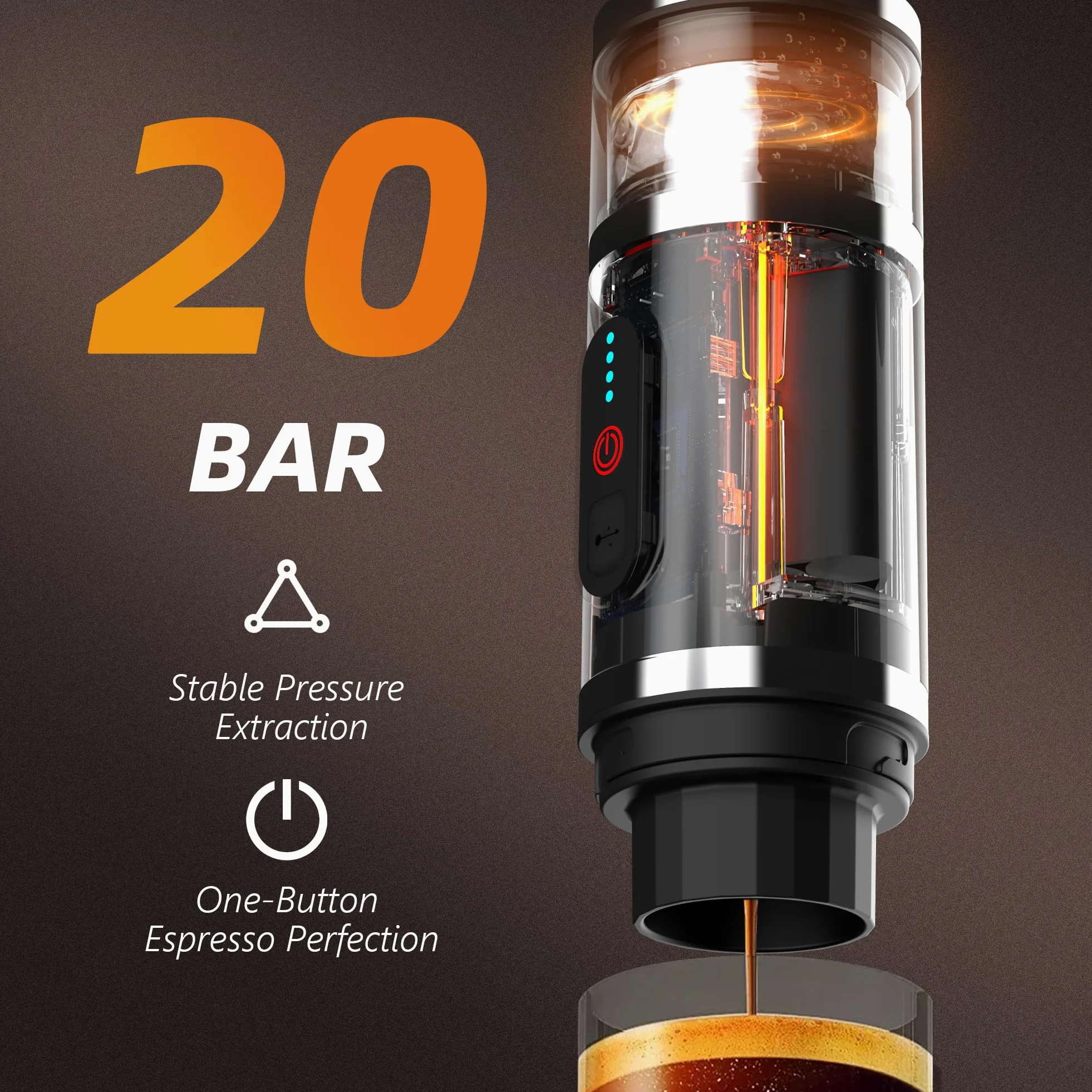 Hobsir - Cafetera eléctrica portátil para café espresso, cafetera de viaje para camping, cafetera de coche con USB-C, cápsula 3 en 1, pequeña máquina de café espresso portátil para RV, senderismo,