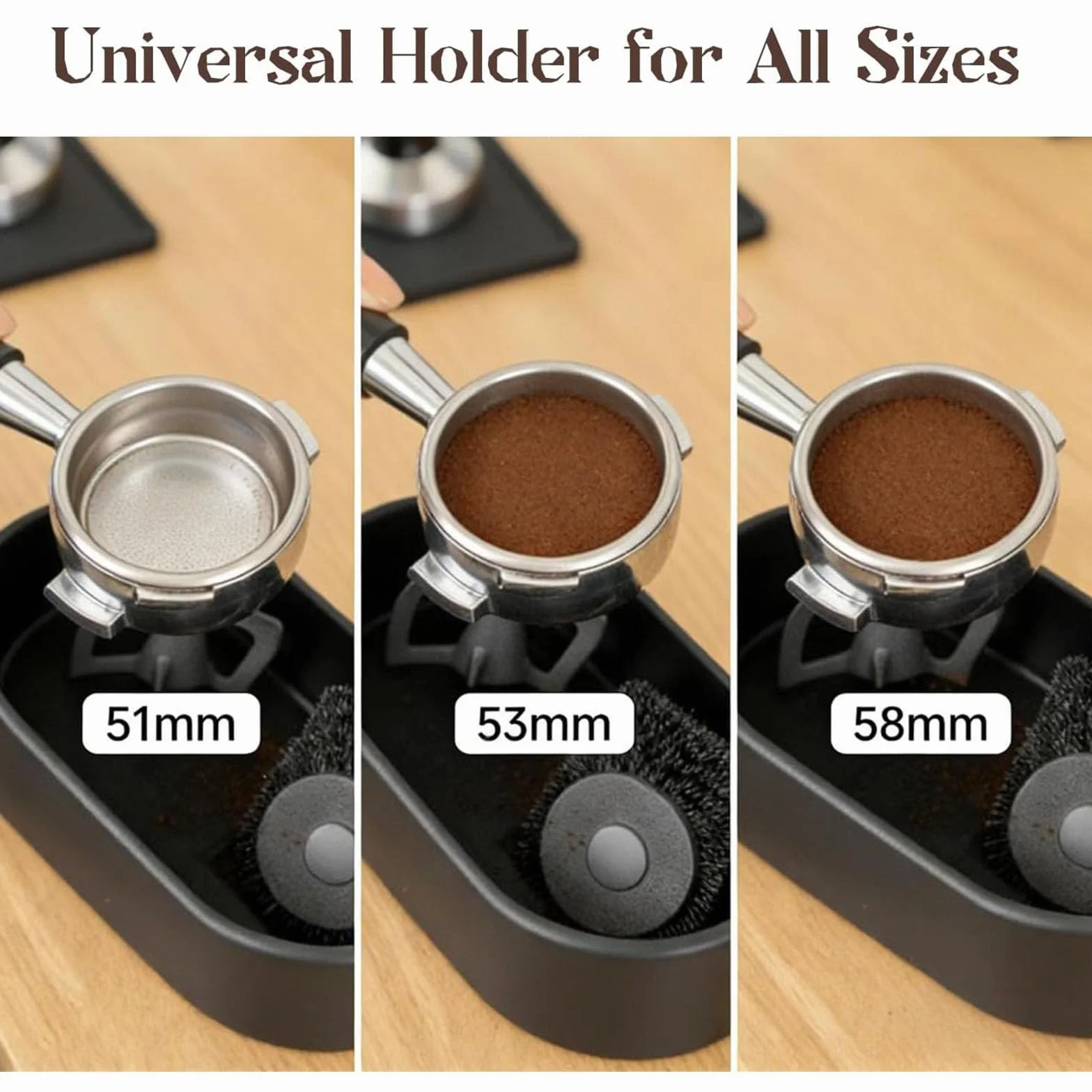 Kit de Limpieza de portafiltro de café, Soporte de Limpieza de Espresso Premium, Cepillo de Limpieza Profunda y Bandeja antiderrames, Limpiador automático de portafiltro para 51/53/58 mm (2pcs)