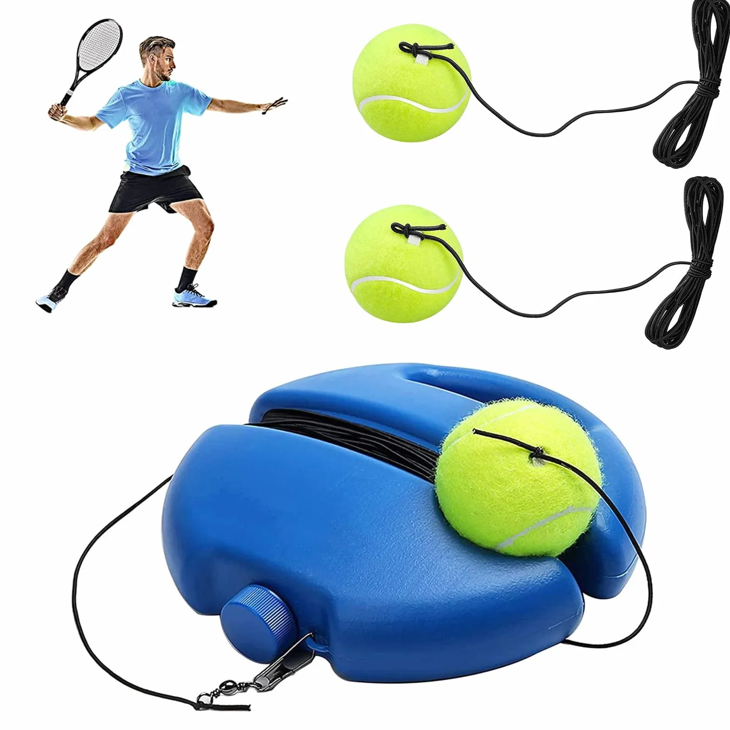 Juego de entrenamiento de tenis, pelotas de entrenamiento de tenis con 2 pelotas de rebote y bolsa de almacenamiento, innovador juego de pelotas para exteriores, en el jardín, en el parque para niños