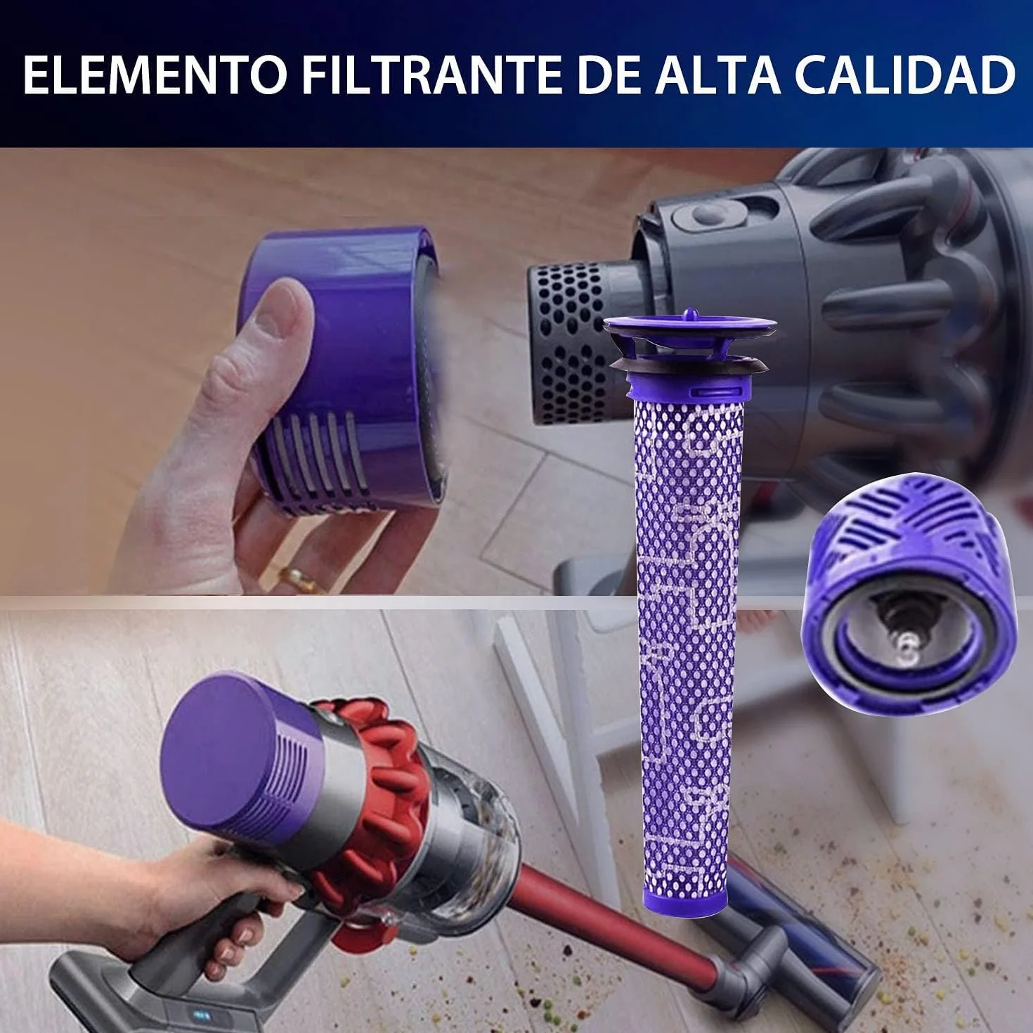 Batería de Repuesto Dyson v8, Compatible con la Serie Dyson V8 SV10, Batería de Repuesto para el Aspirador V8 Absolute V8 Absolute V8 Animal V8 Fluffy V8 Motorhead + 2 Filtros