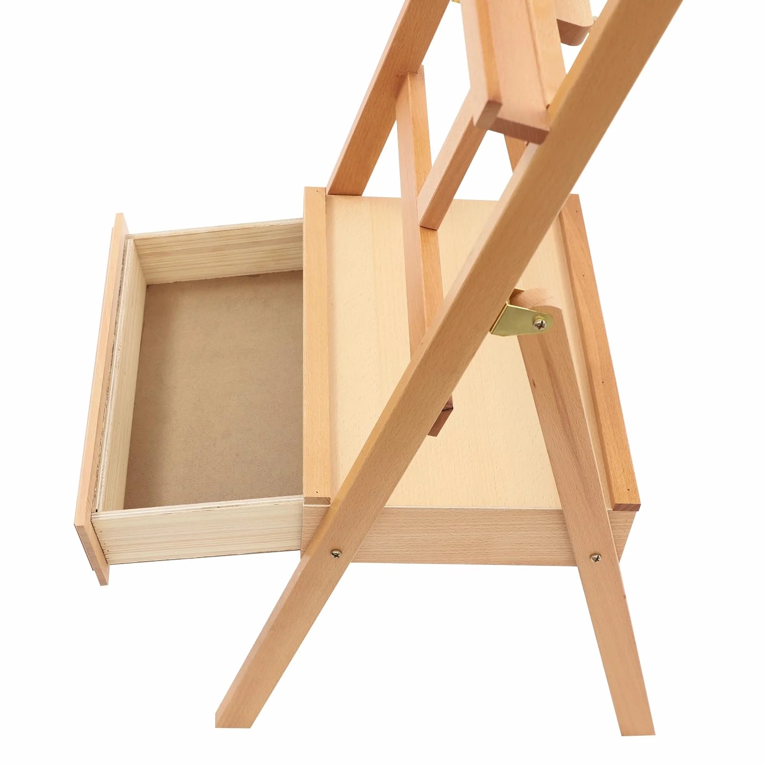 Caballete de madera de haya con cajón, caballete de pintura para lienzo, hasta 90 cm, altura ajustable, 182 cm de altura, madera maciza, color madera