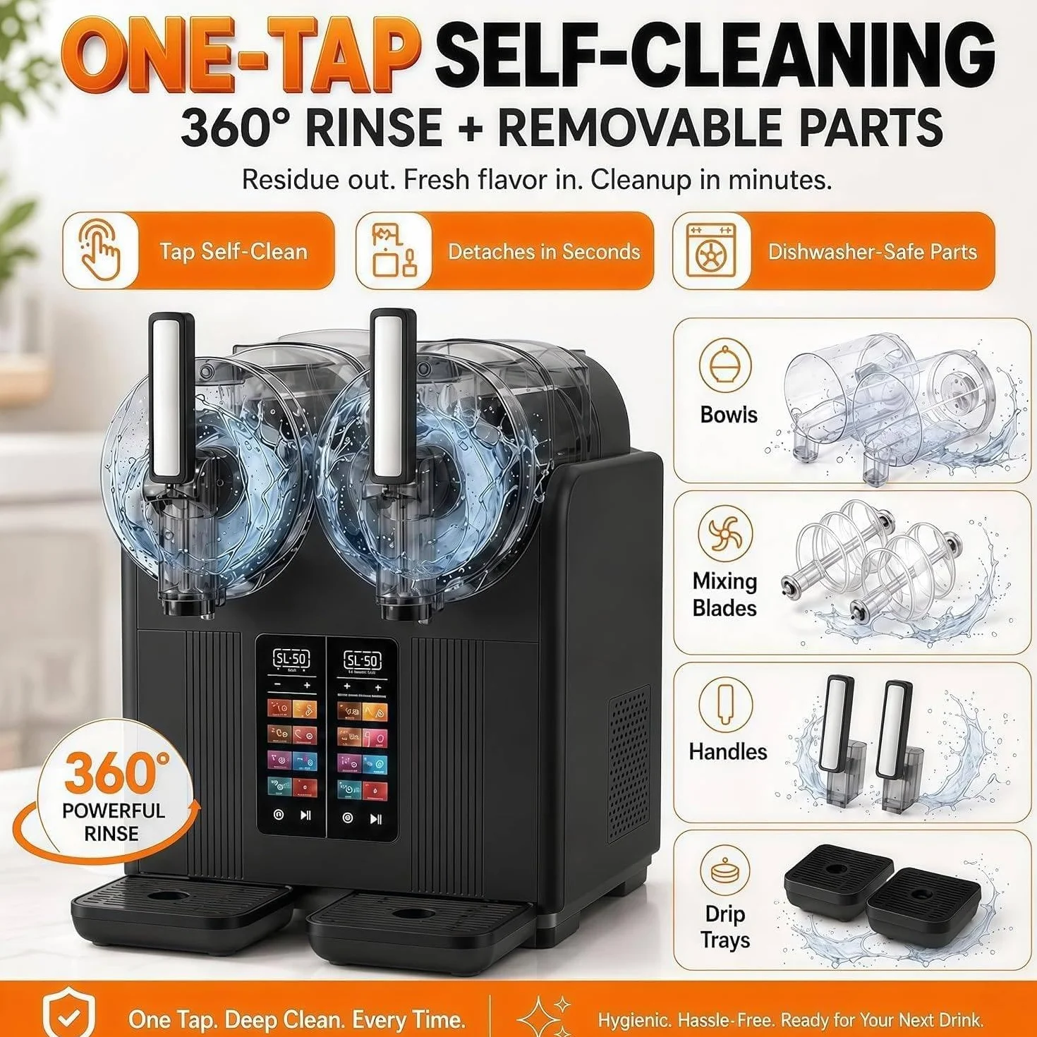 Máquina 2 En 1 Para Granizados Y Helado Suave, Doble Depósito, Black | 7 Modos Para Batidos, Malteadas, Cócteles, Margaritas Y Helados, Autolimpiante, Ideal Para Uso Doméstico Y Comercial