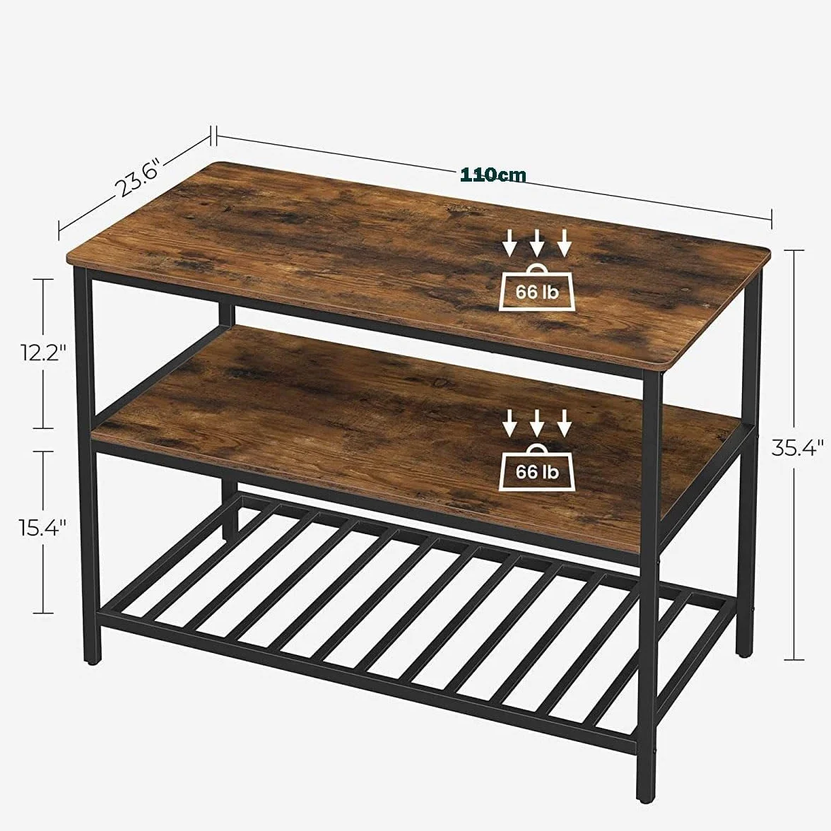GarveeHome - Isla de Cocina con Gran encimera de 3 Niveles, 105 x 40 x 90 cm, Estante de 3 Niveles de Acero Resistente con Bandeja Grande, Montaje rápido para Sala de Estar, Oficina y Cocina