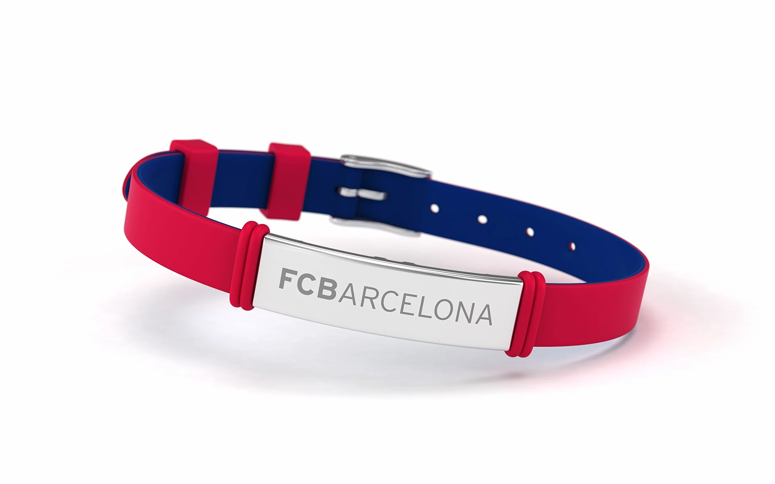 FCB Pulsera Fashion Roja, Pulsera ajustable de silicona y acero inoxidable Fútbol Club Barcelona, Producto Oficial