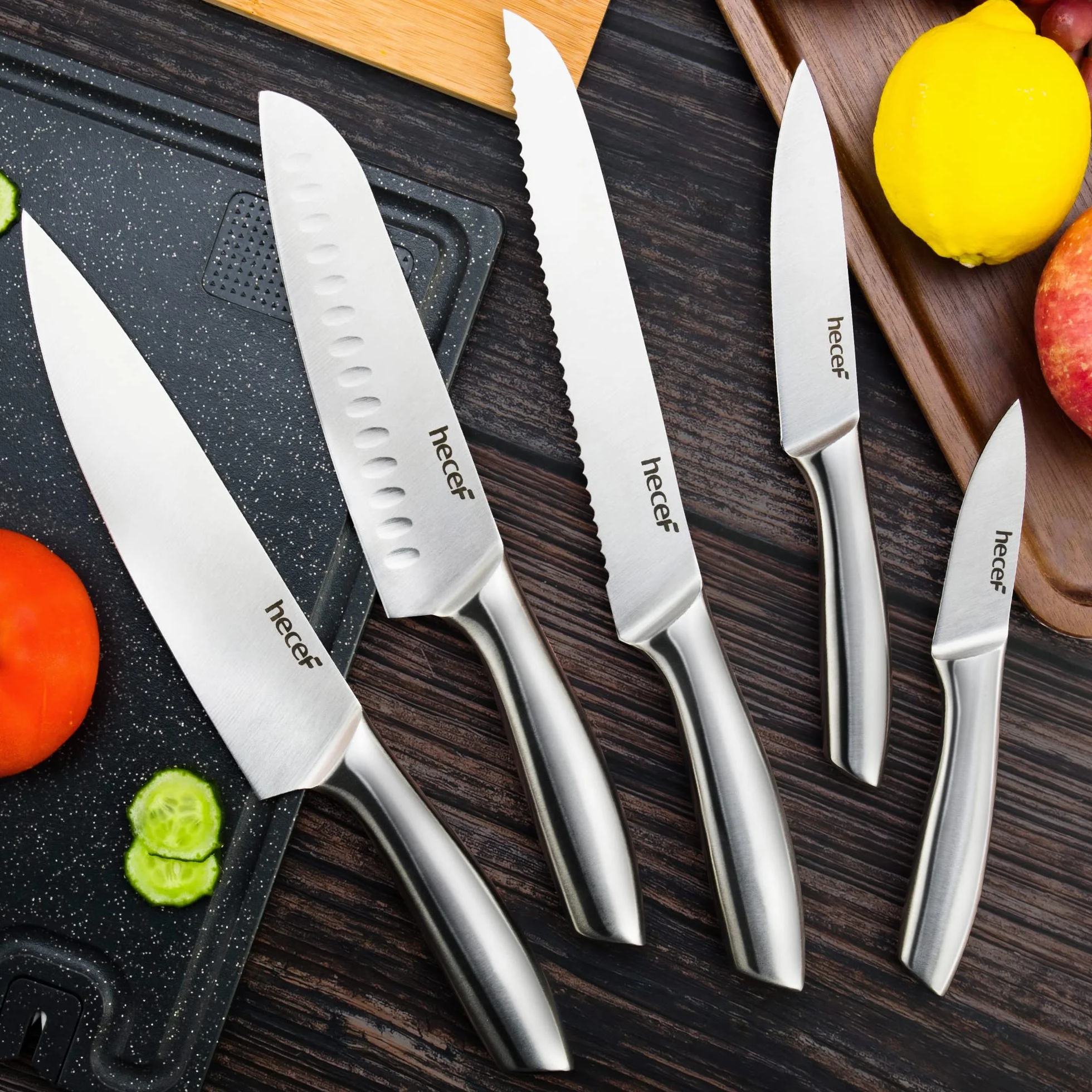 Juego de Cuchillos de Cocina Profesional 5 Piezas, Acero Inoxidable con Fundas