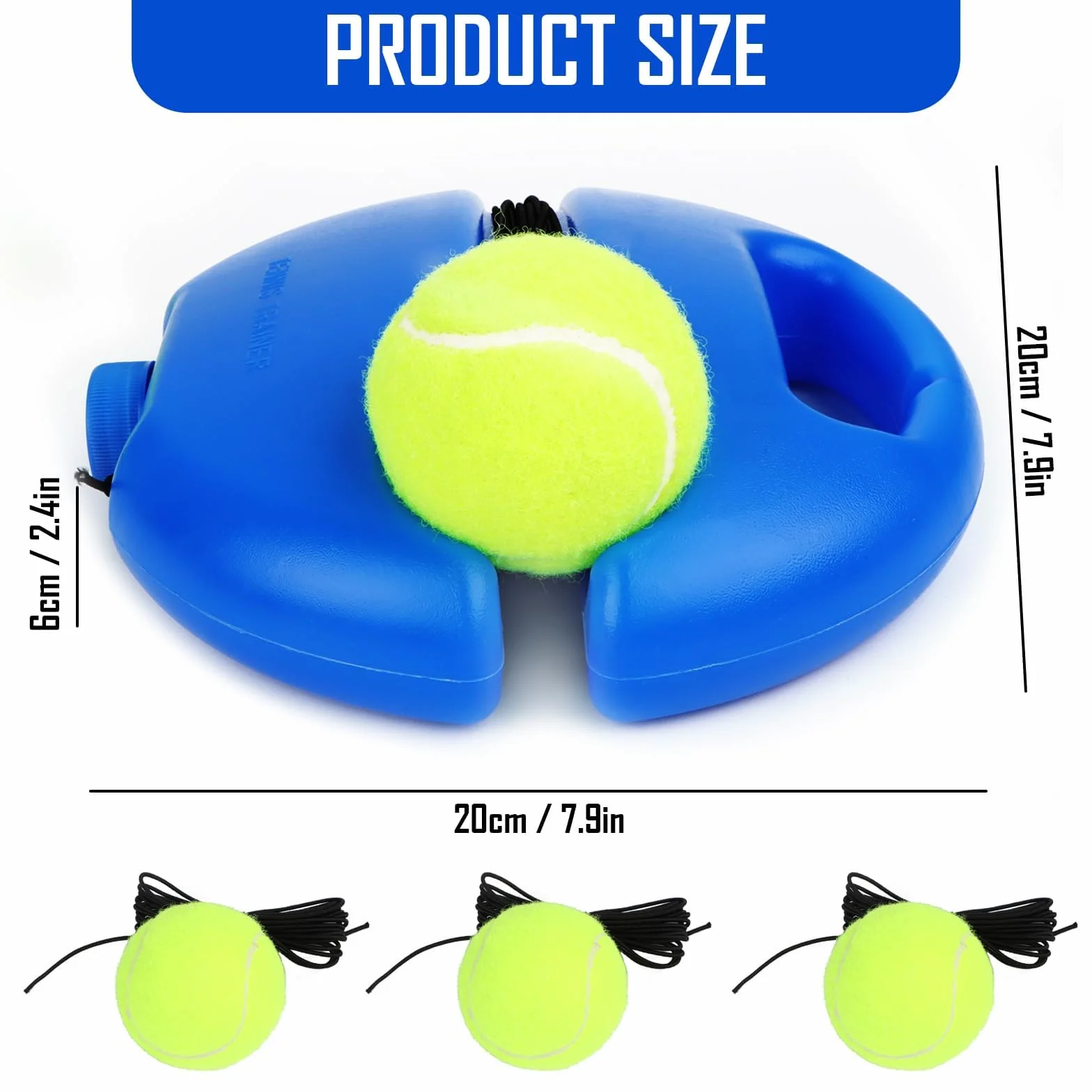 AKONE Juego de entrenamiento de tenis, tabla de base con 3 pelotas de tenis con alambre, herramienta de entrenamiento para entrenamiento de tenis, equipo de entrenamiento de tenis para exteriores,