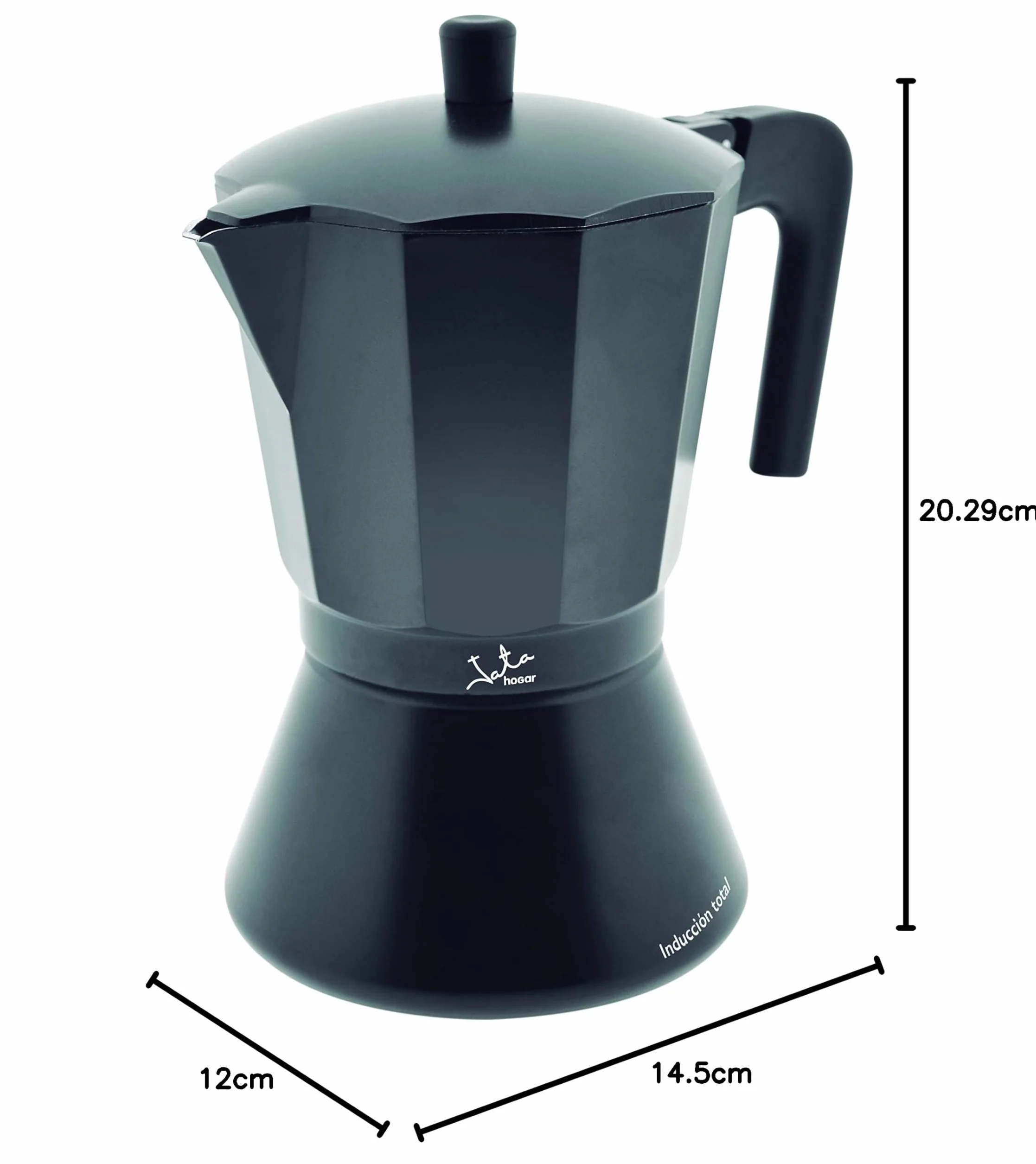 Jata CFI6 - Cafetera Italiana Inducción, Capacidad 6 Tazas, Apta para Todo Tipo de Cocinas, Cuerpo Aluminio, Negro