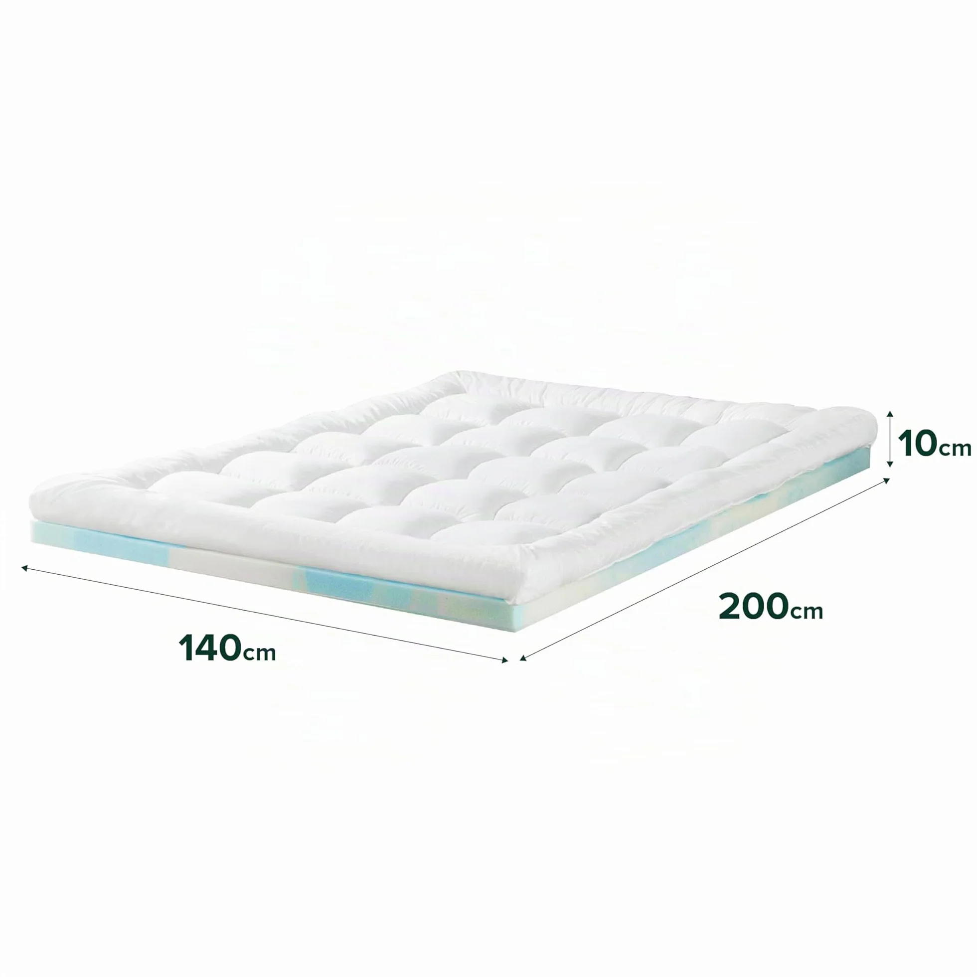 Zinus Topper de Espuma viscoelástica, 140 x 200 cm, 10 cm de Grosor, diseño de celda Abierta, Certificado Oeko-Tex, Transpirable y ortopédico, Comodidad ergonómica, dureza Media, Color Blanco