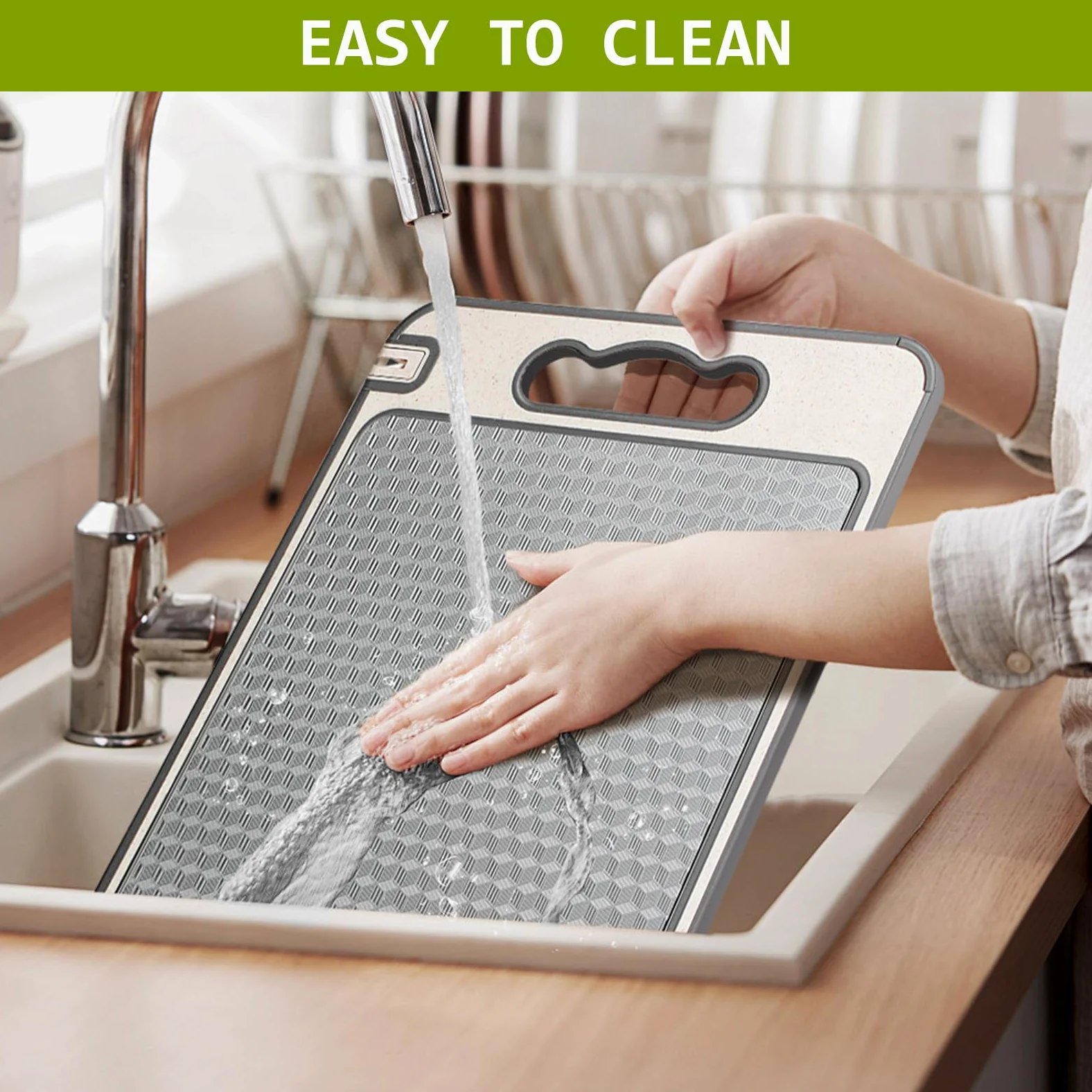 Tabla de cortar de acero inoxidable para cocina, 3 en 1 de doble cara, antideslizante, resistente a los arañazos, diseño de malla con ranura de jugo, apto para lavavajillas, fácil de limpiar, tabla de