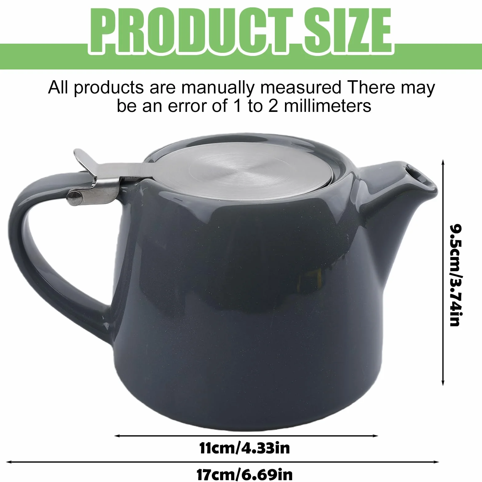 BAIFULAI Tetera de porcelana de cerámica, 600 ml, tetera japonesa con filtro de acero inoxidable, juego de té de porcelana, set de regalo para los amantes del té, gris oscuro