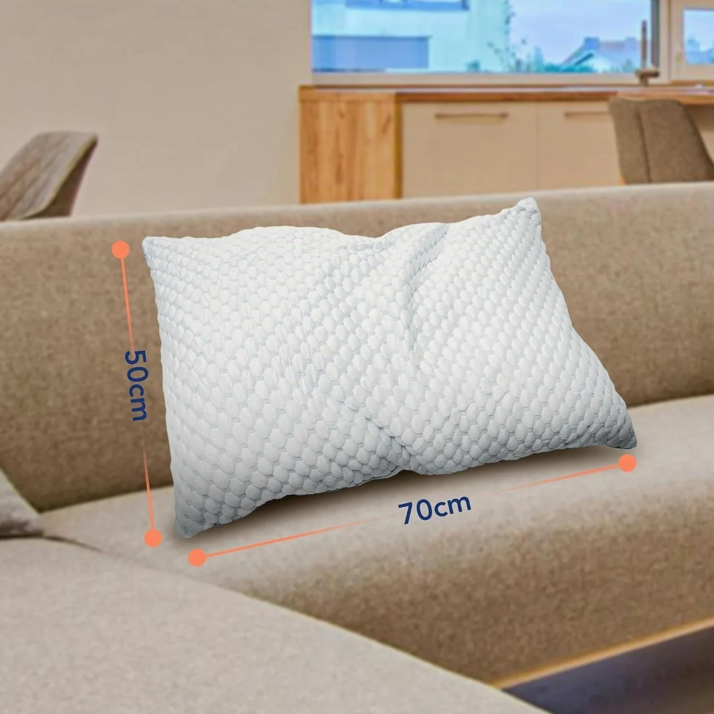Almohada de espuma viscoelástica de 50 x 70 cm, modelo adaptable, adecuado para dormir boca arriba, de lado y boca abajo - Cojín de lana de espuma viscoelástica triturada