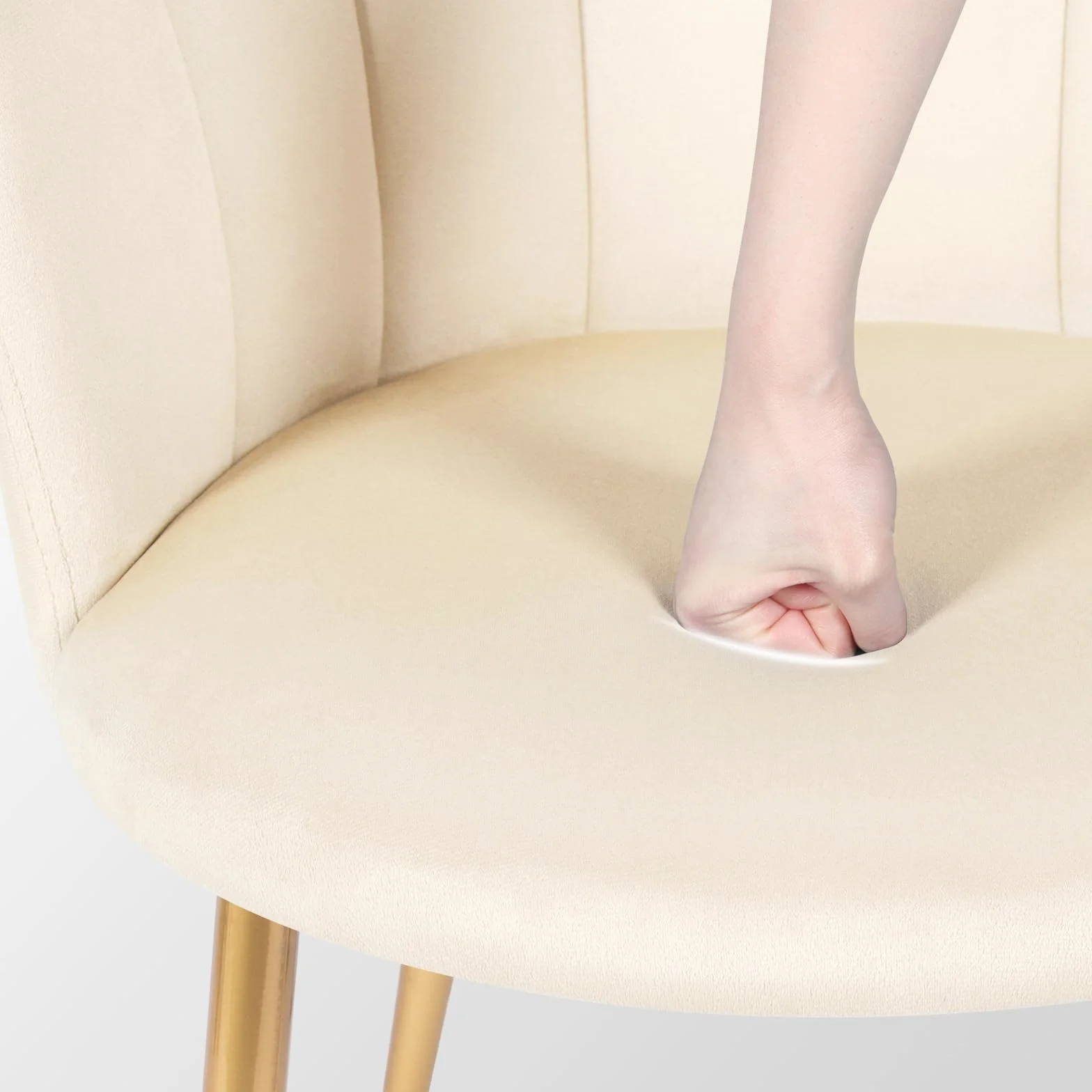 Silla de tocador, butaca de terciopelo con patas de metal dorado, elegante silla de concha, silla acolchada para salón, butaca de salón cómoda, con reposabrazos de diseño