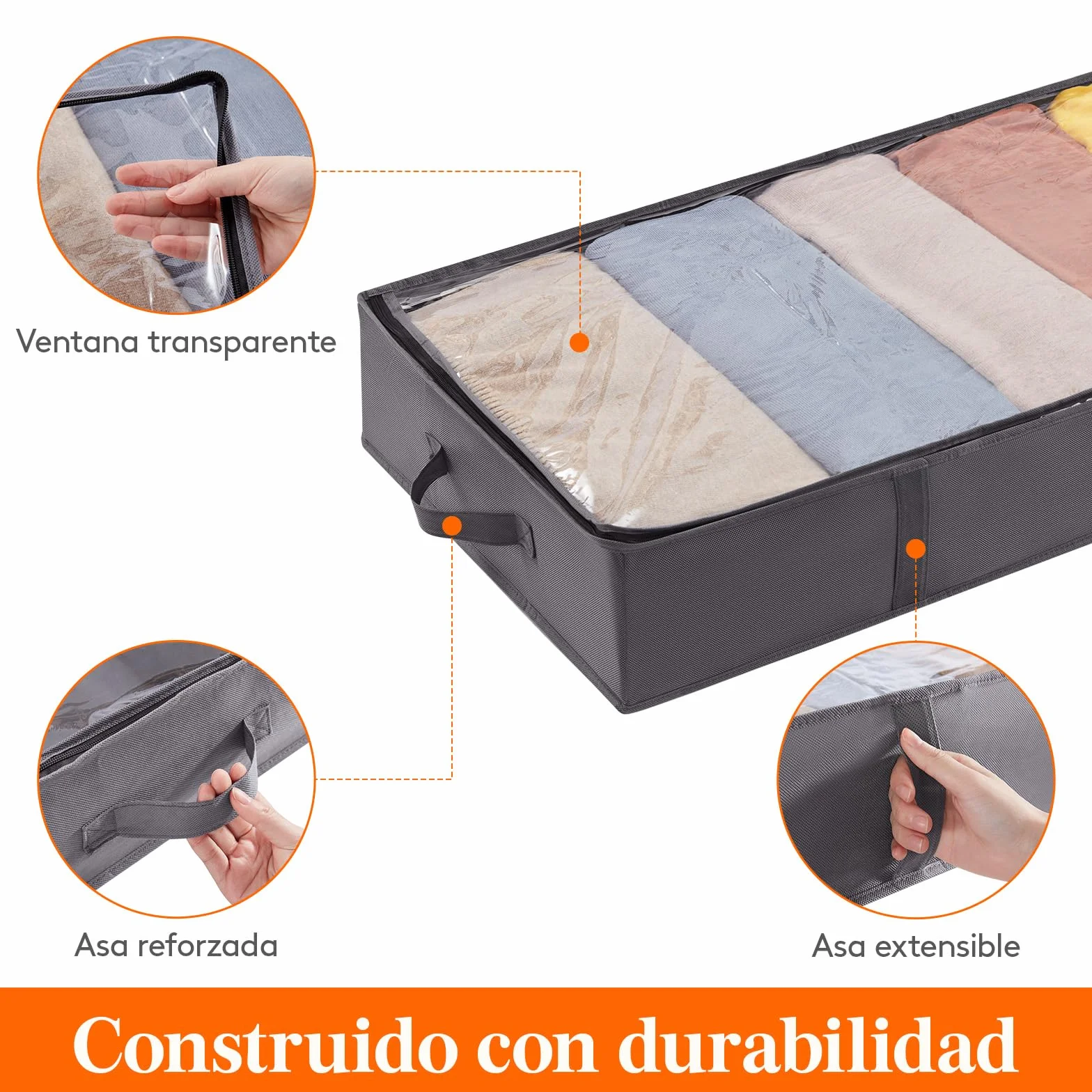 Lifewit Bolsas almacenaje ropa debajo de la Cama, Cajas almacenaje de Gran Capacidad con Asa Reforzada, cajas organizadoras plegables para Mantas, Ropa, Gris, 65 L, 3 Piezas