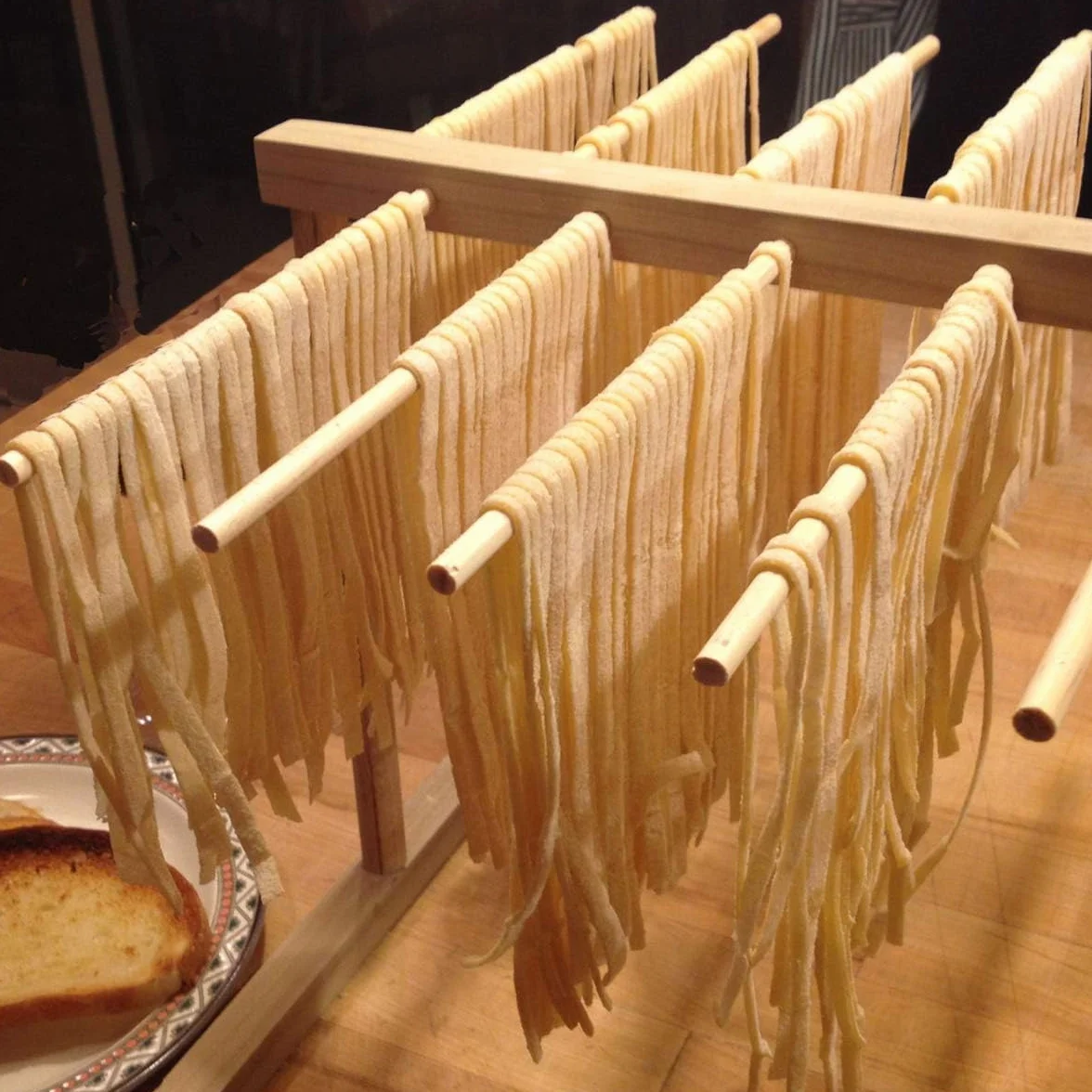 Secador de Pasta, Rejilla de Secado de Pasta de Madera Plegable Madera de Haya Natural, con Asas de 8 Barras Rejilla de Secadora Colgante de Espagueti, para Restaurante Hoga