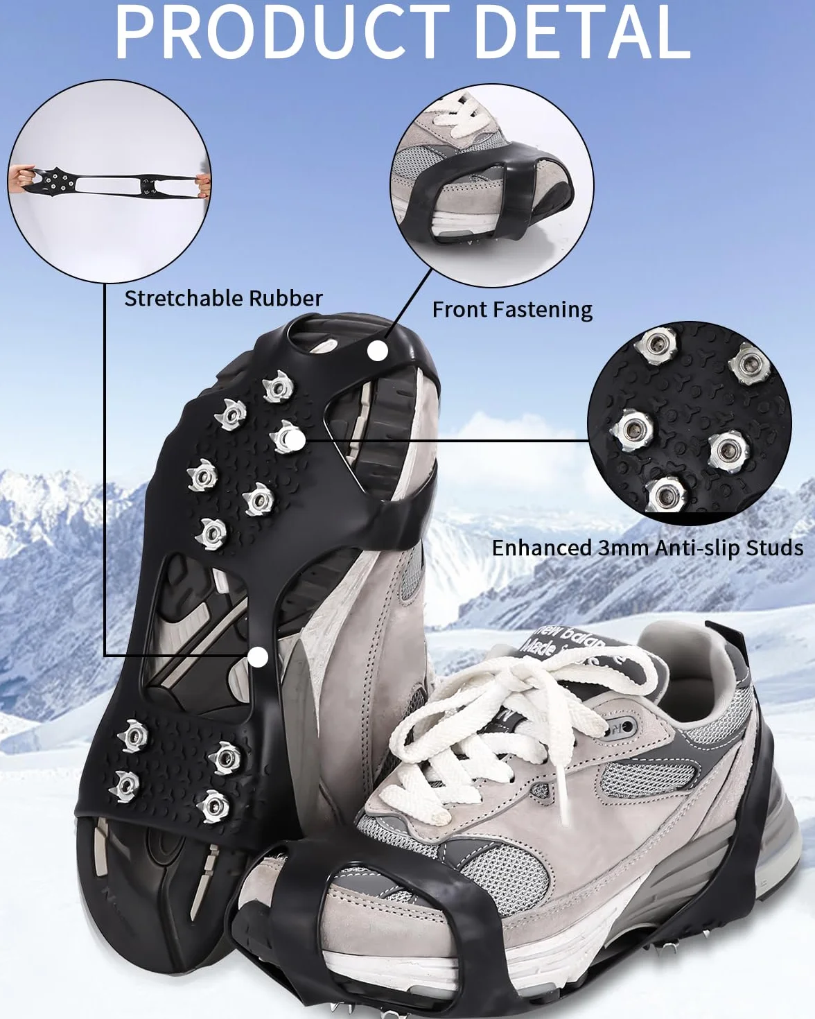 Crampones Inoxidable Nieve Hielo 10 Tacos para Esquí Caminar Pesca Invierno Negro