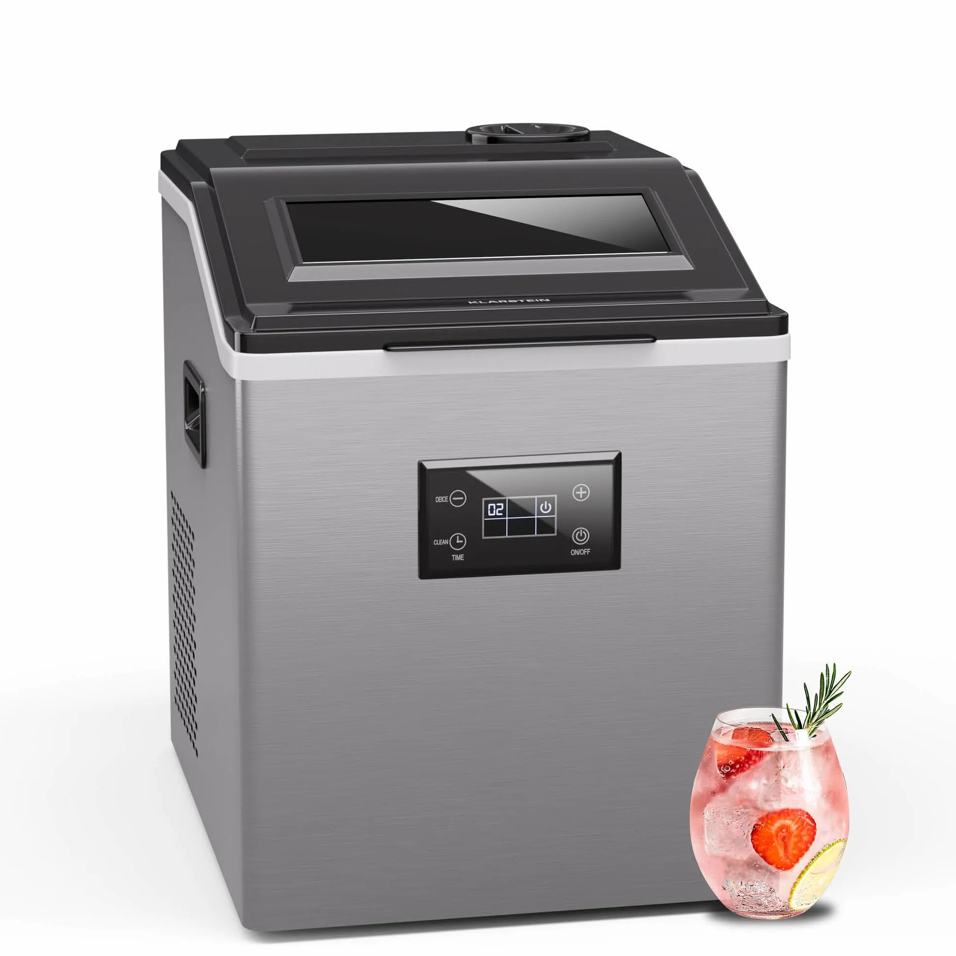 Klarstein FrostMaster máquina de hielo - hasta 40 kg/día, 34 cubitos en 15 min, carcasa de acero inoxidable, panel led, fácil de limpiar, ideal para casa y fiestas