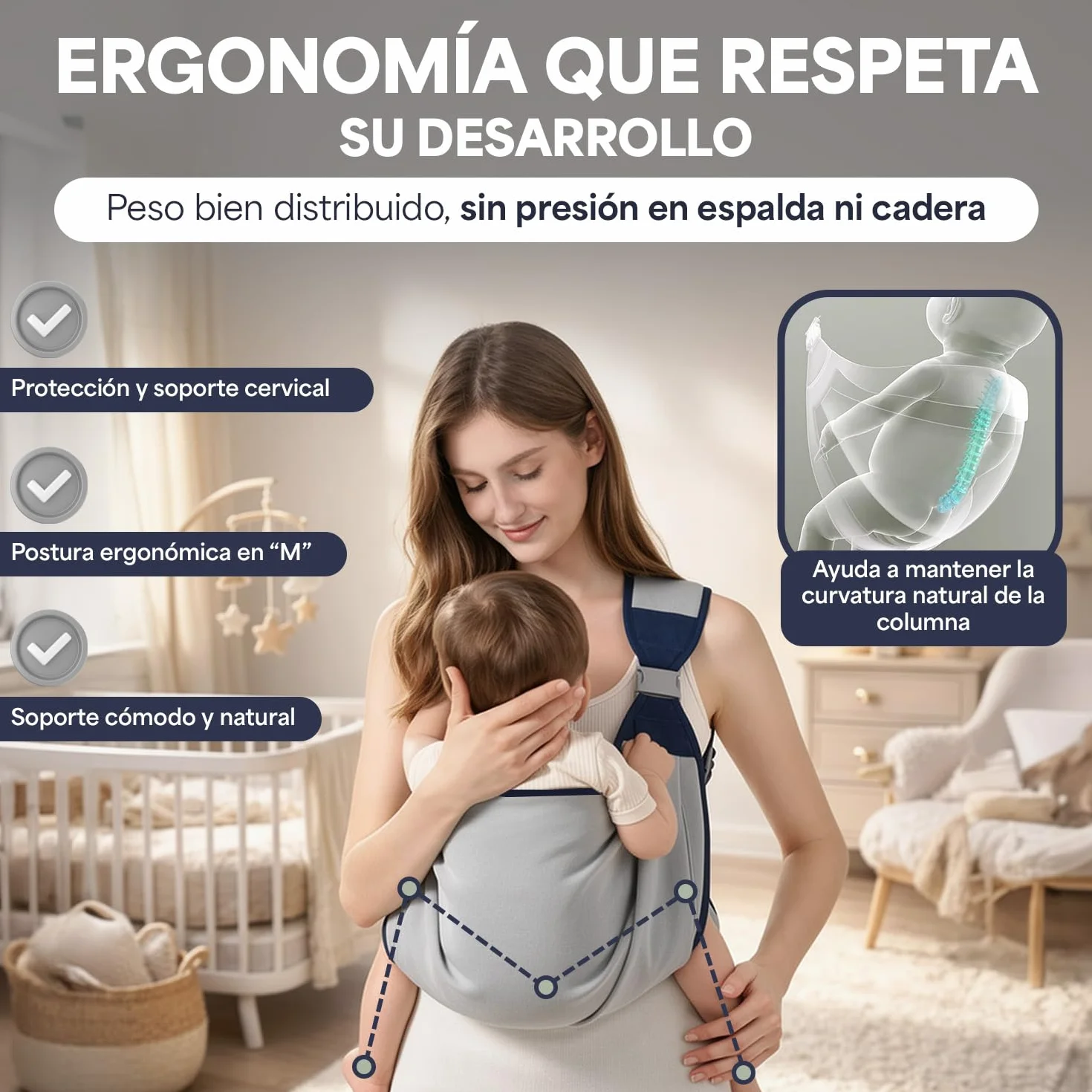 Portabebe Fular Portabebe con Cierre Reforzado de Seguridad y Diseño Ergonómico para 0-36 Meses