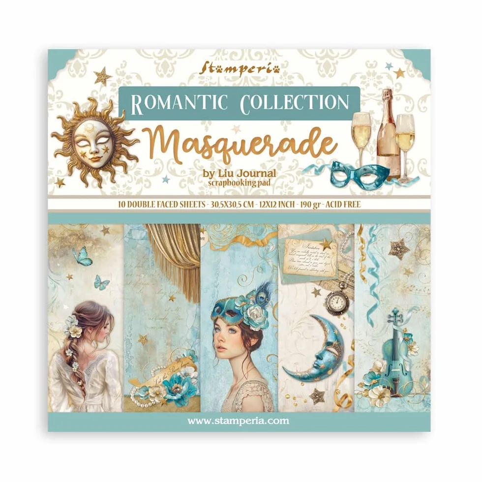 Stamperia - Scrapbook Paper Pad for Scrapbooking, Albums, Card Making, Bullet Journalling and More, Acid Free, Double-Sided, Perfect for Hobbies, Crafts, and Gifting (Masquerade) (30.5 x 30.5cm)