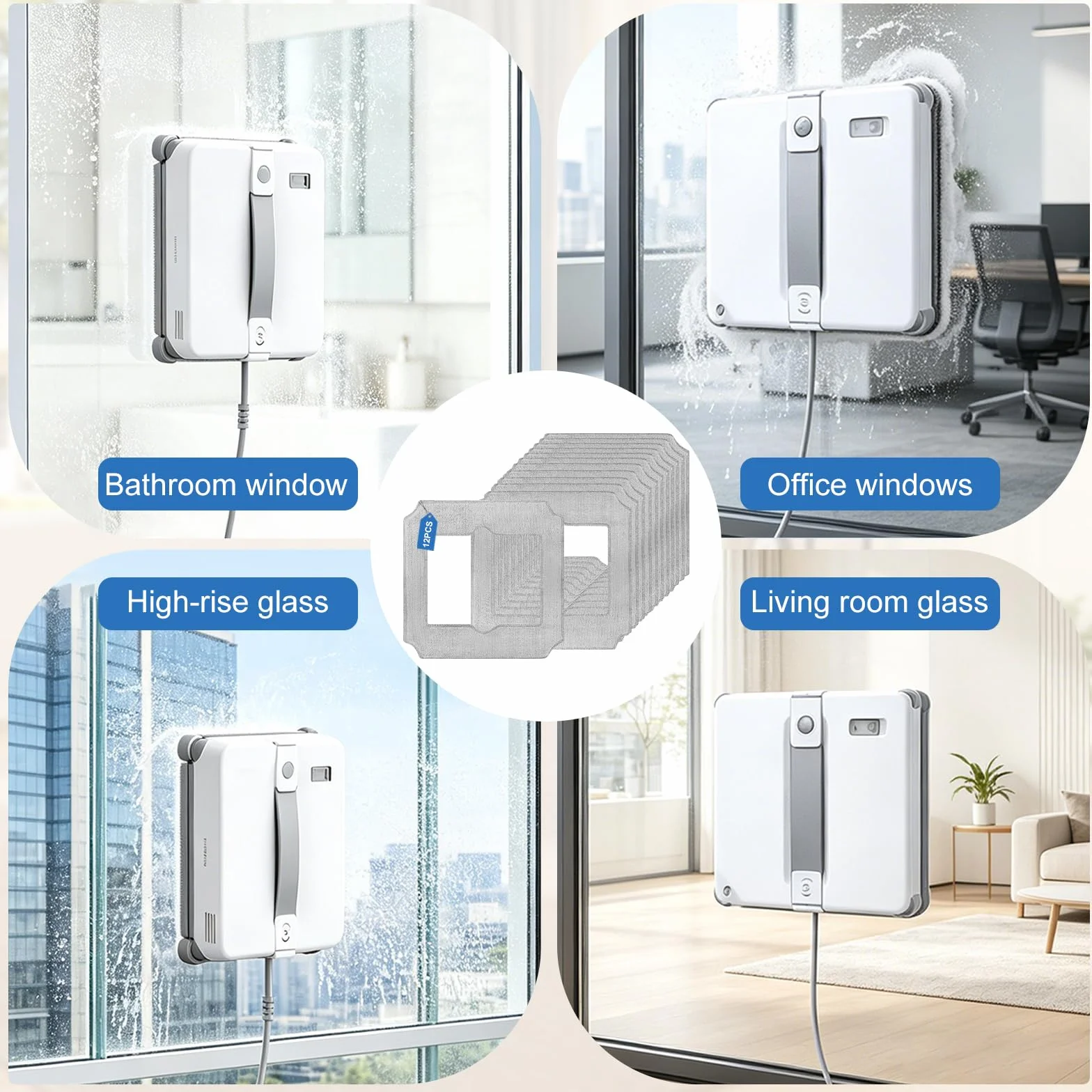 12 Piezas Paño de Limpieza para Ecovacs Winbot Mini 2 Kit, para Ecovacs Winbot Mini 2 Robots Limpiacristales Almohadillas de Limpieza, para Ventana Limpio