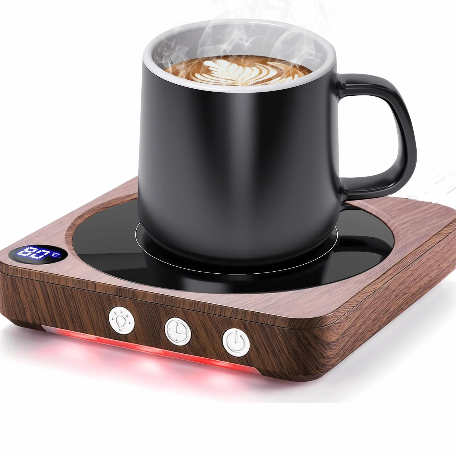 MQFORU Calentador de Tazas, Calentador de Café de Sobremesa con Indicador de Temperatura, 2-12H Apagado Automático, Calentador de Velas Inteligente, Mantén Las Bebidas Calientes