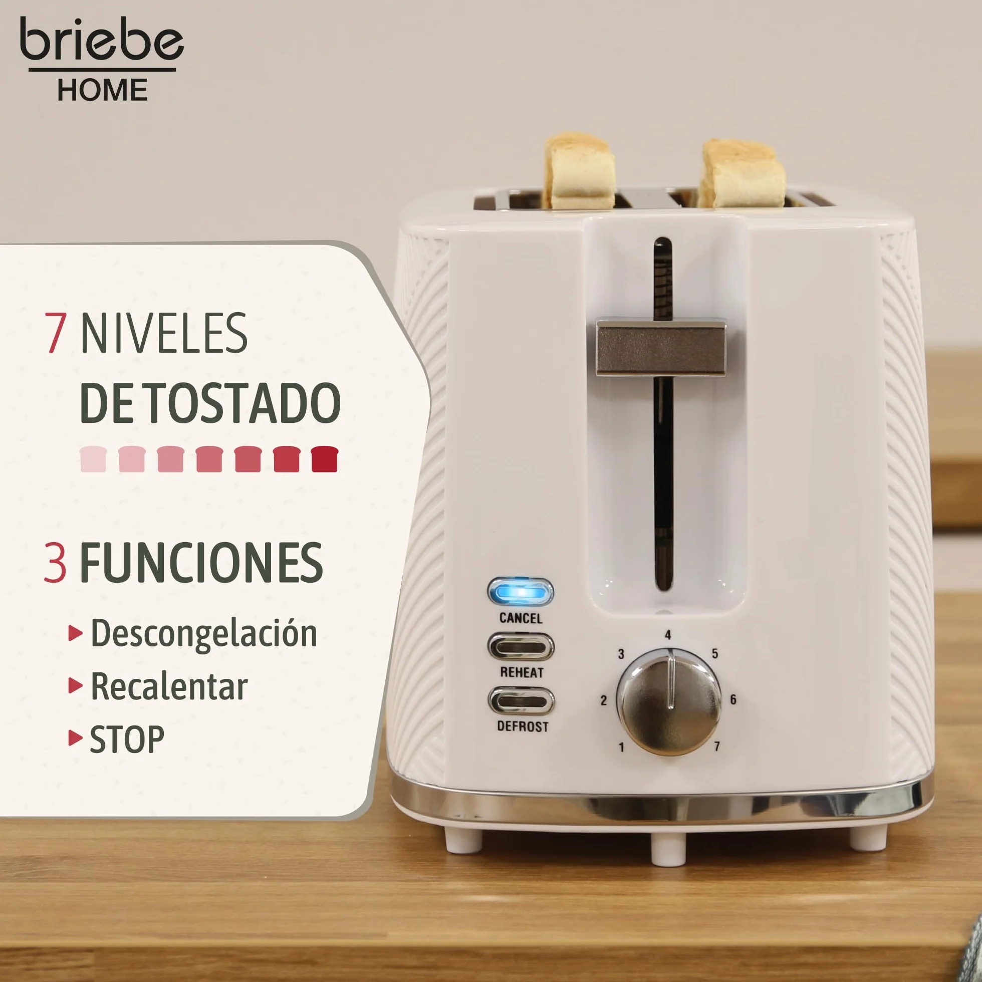 briebe Elegance Set Tostadora Pan Ranura Ancha 2 Rebanadas, 7 Niveles Tostado + Hervidor Agua Eléctrico 1,7L Inalámbrico, 2200W Ebullición Rápida, Libre BPA, Pack Desayuno Diseño Moderno Blanco