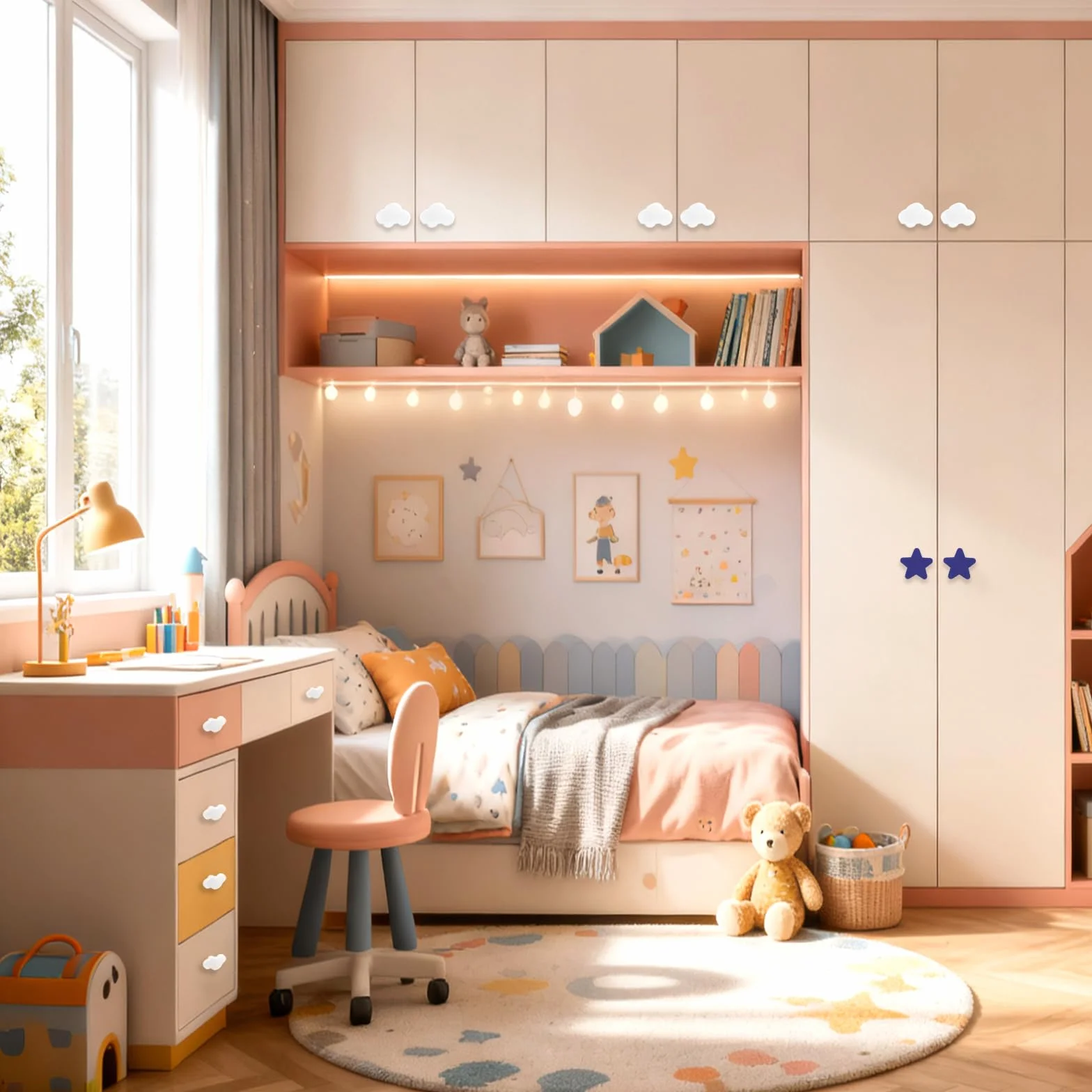 6 Piezas Tiradores Infantiles para Cajones y Armarios,con Diseño de Nube y Estrella Pomos de Goma Suave para Habitaciones de Niños Seguro Divertido y Decorativo para Tiradores de Armario
