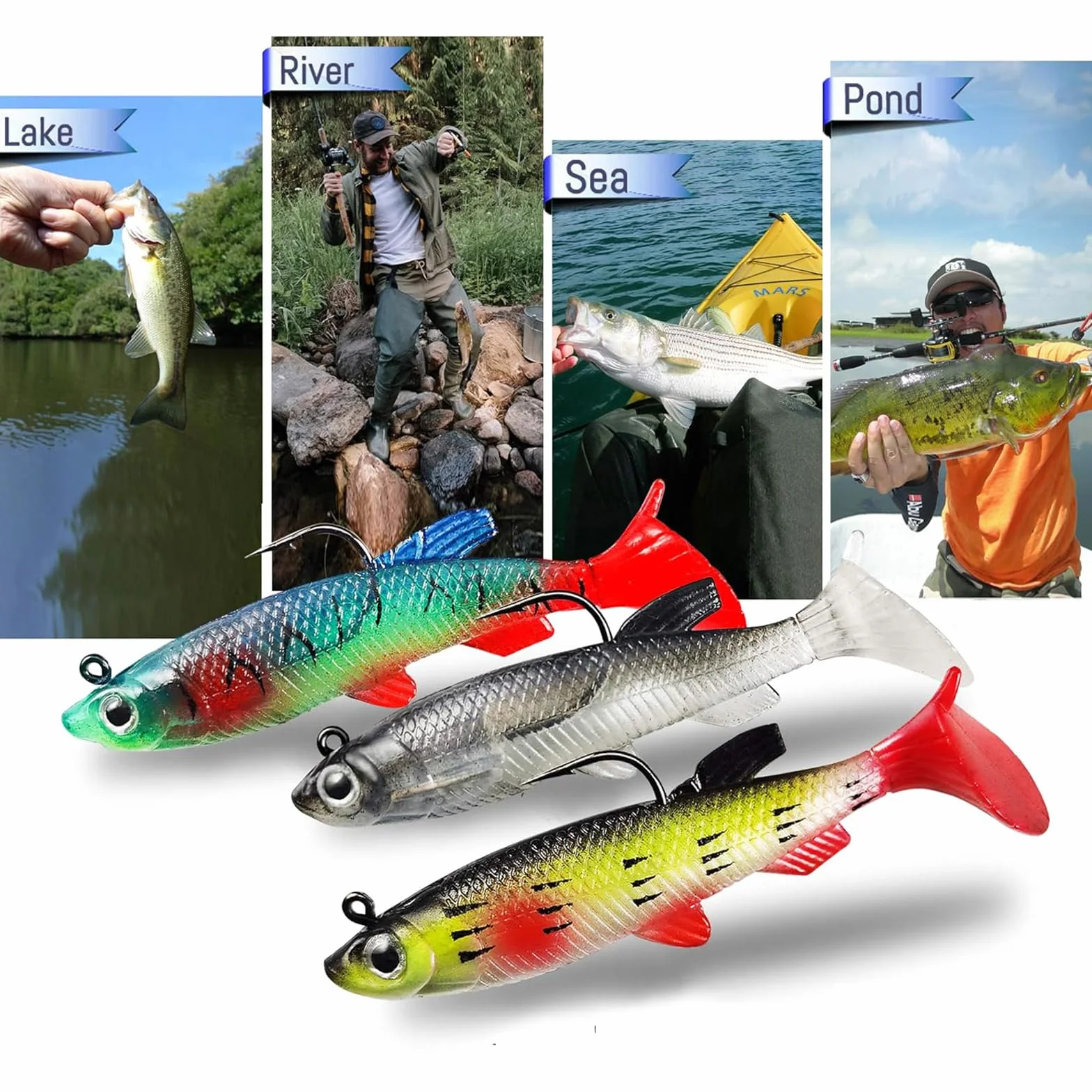 SURALIN Juego de 8 señuelos de pesca premontados con punta de plomo, cebo de pesca de depredador giratorio artificial, cebo artificial giratorio en el mar