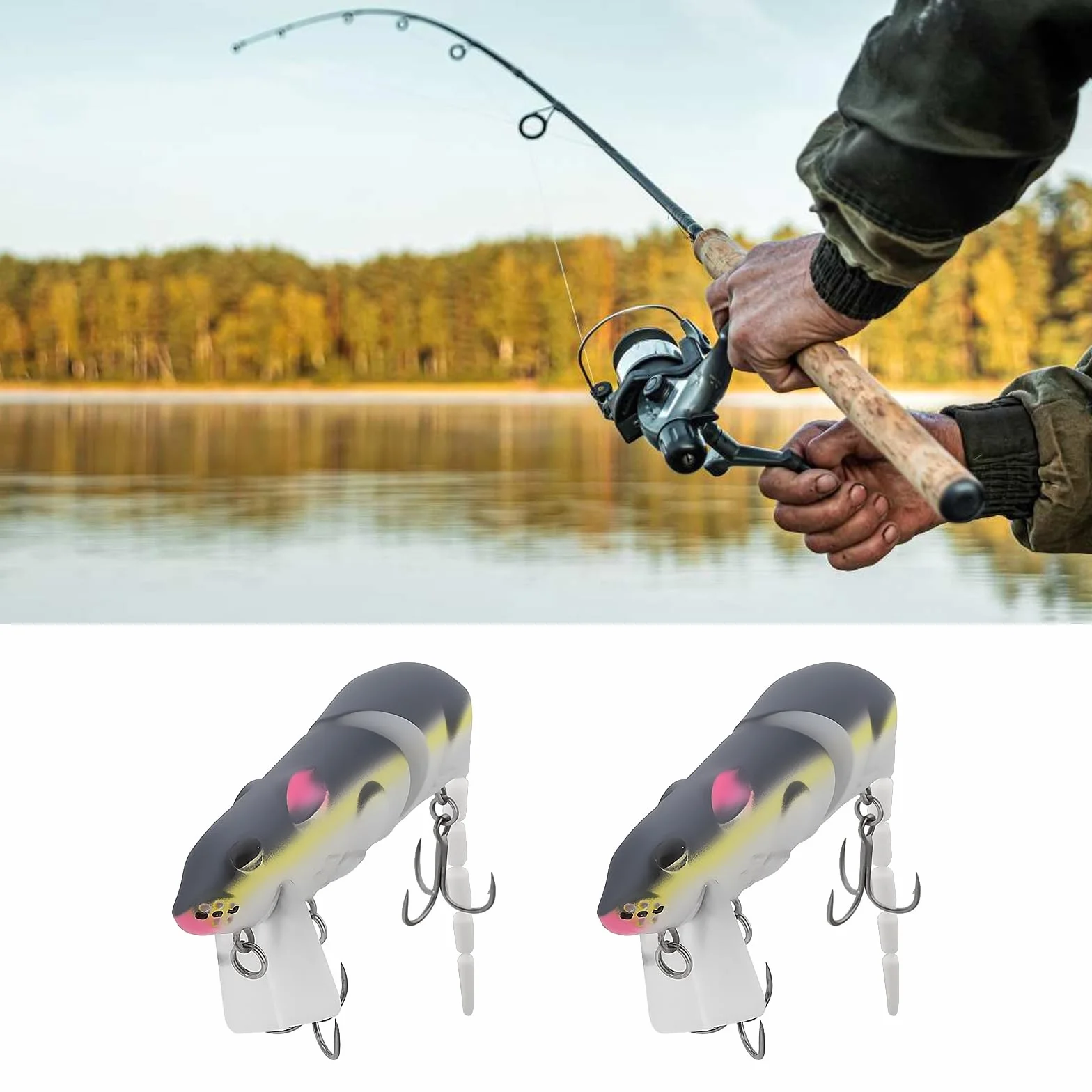2pcs Se?uelos de Nataci¨®n para Rata Y Rat¨®n 15 G 15,5 Cm con Articulaci¨®n de Superficie para La Pesca de Lucios Y Peces Depredadores
